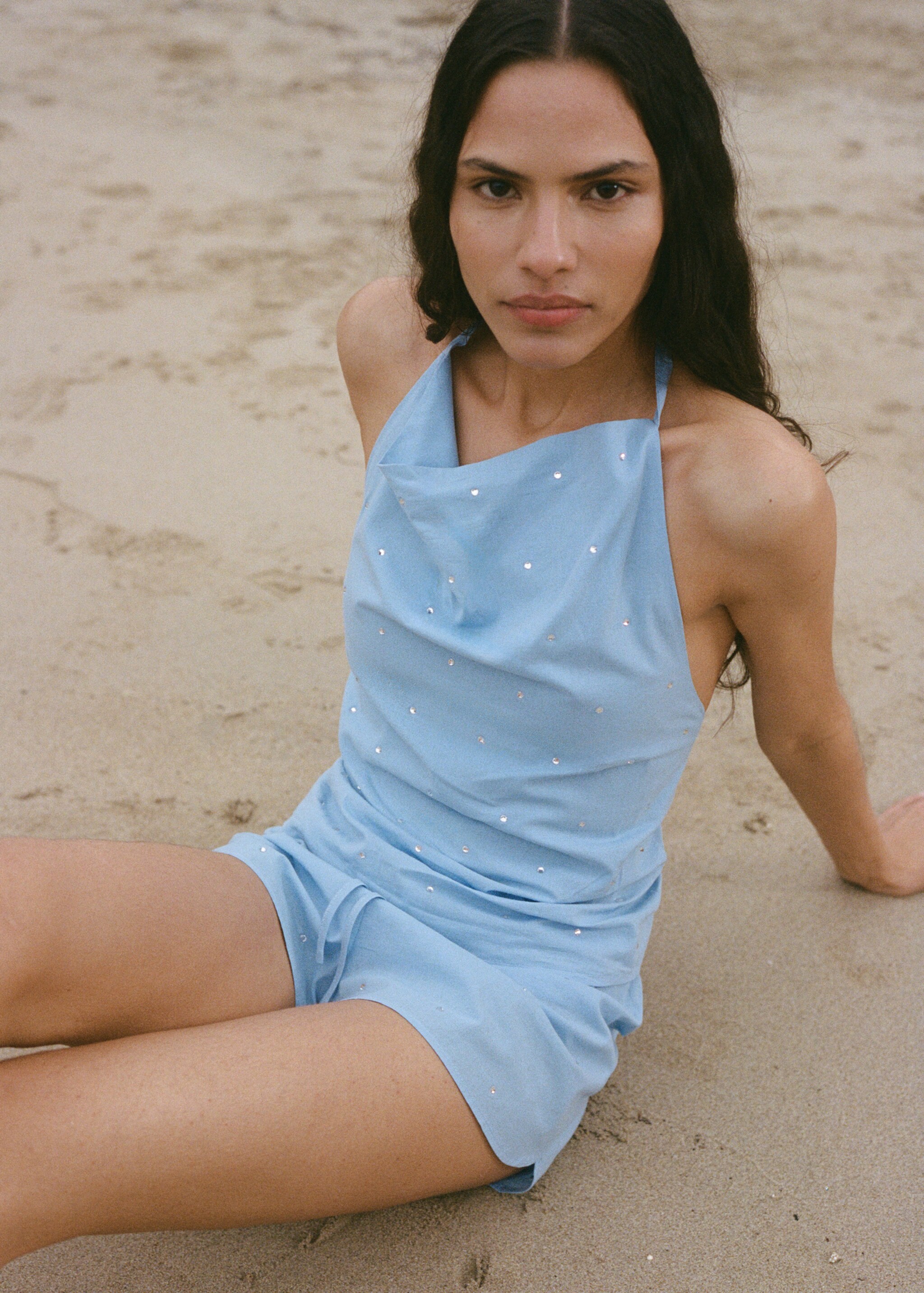 Cotton halter top with rhinestone detail - Details of the article 2