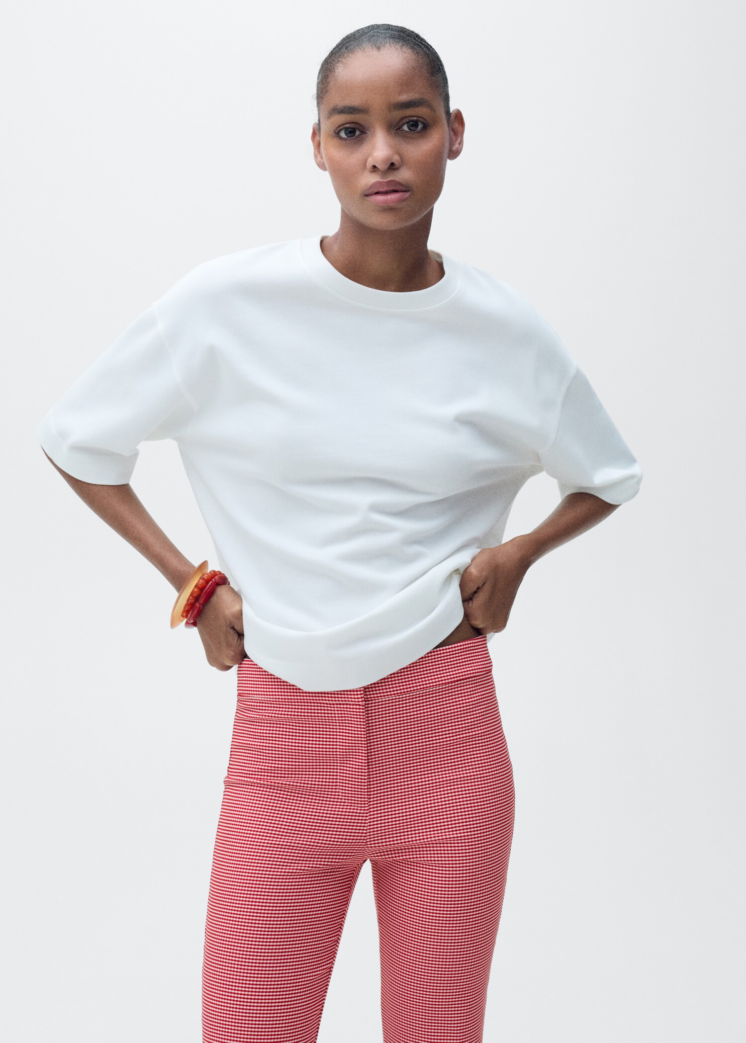 Gingham-check cropped trousers - Details of the article 1