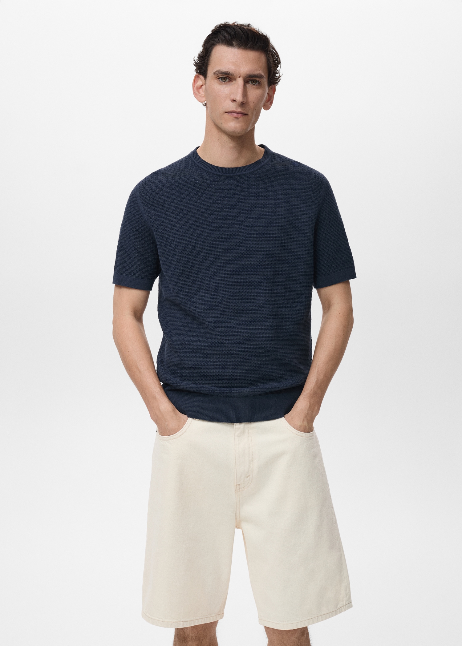 Cotton Short sleeve Round neck Openwork T-shirt Cotton Short sleeve Round neck Openwork T-shirt
