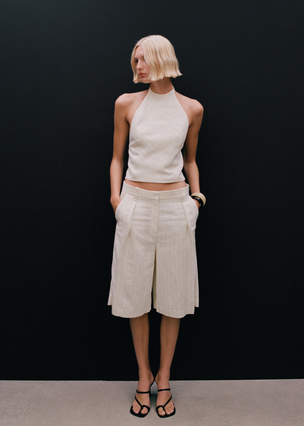 Mango Striped linen-blend bermuda shorts thumbnail