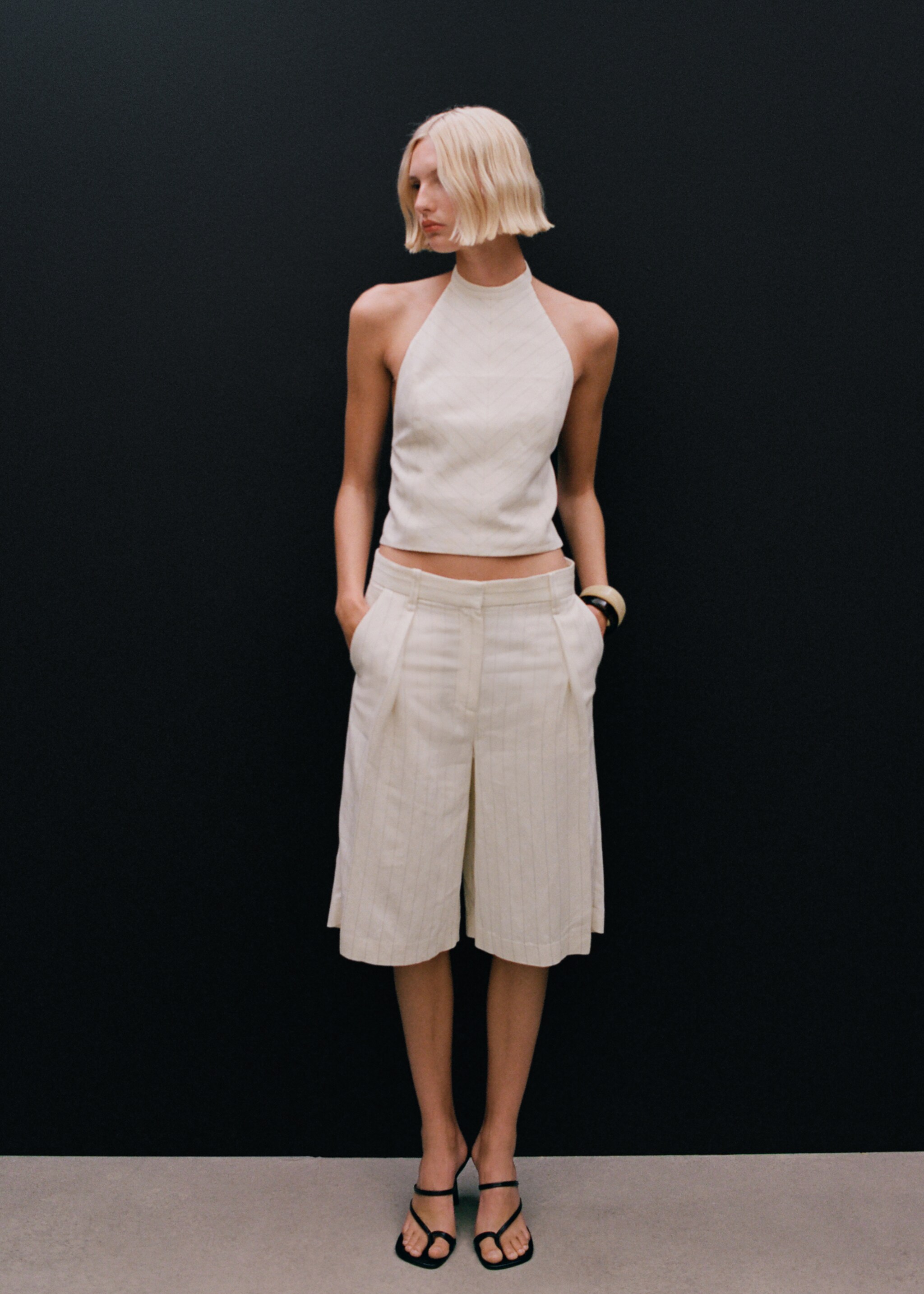 Striped linen-blend bermuda shorts - Details of the article 7