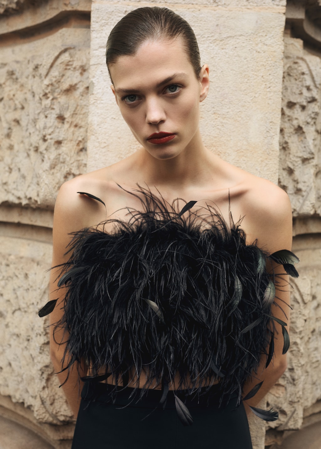 Feather bandeau-style top - Women | MANGO USA Feather bandeau-style top - Women | MANGO USA
