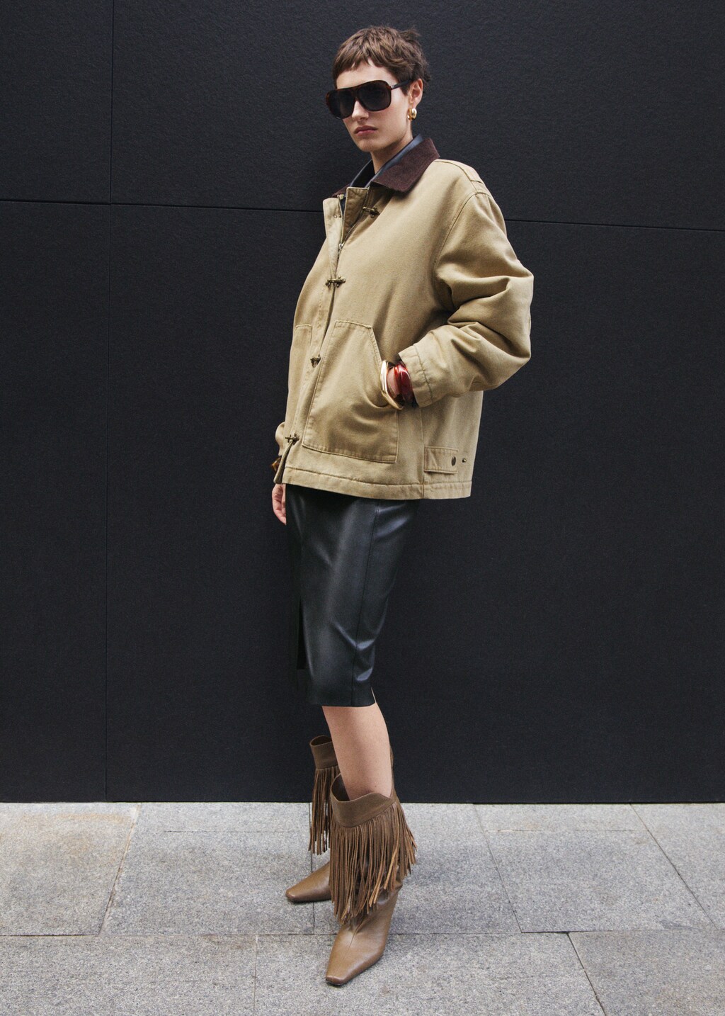 Faux-leather pencil skirt