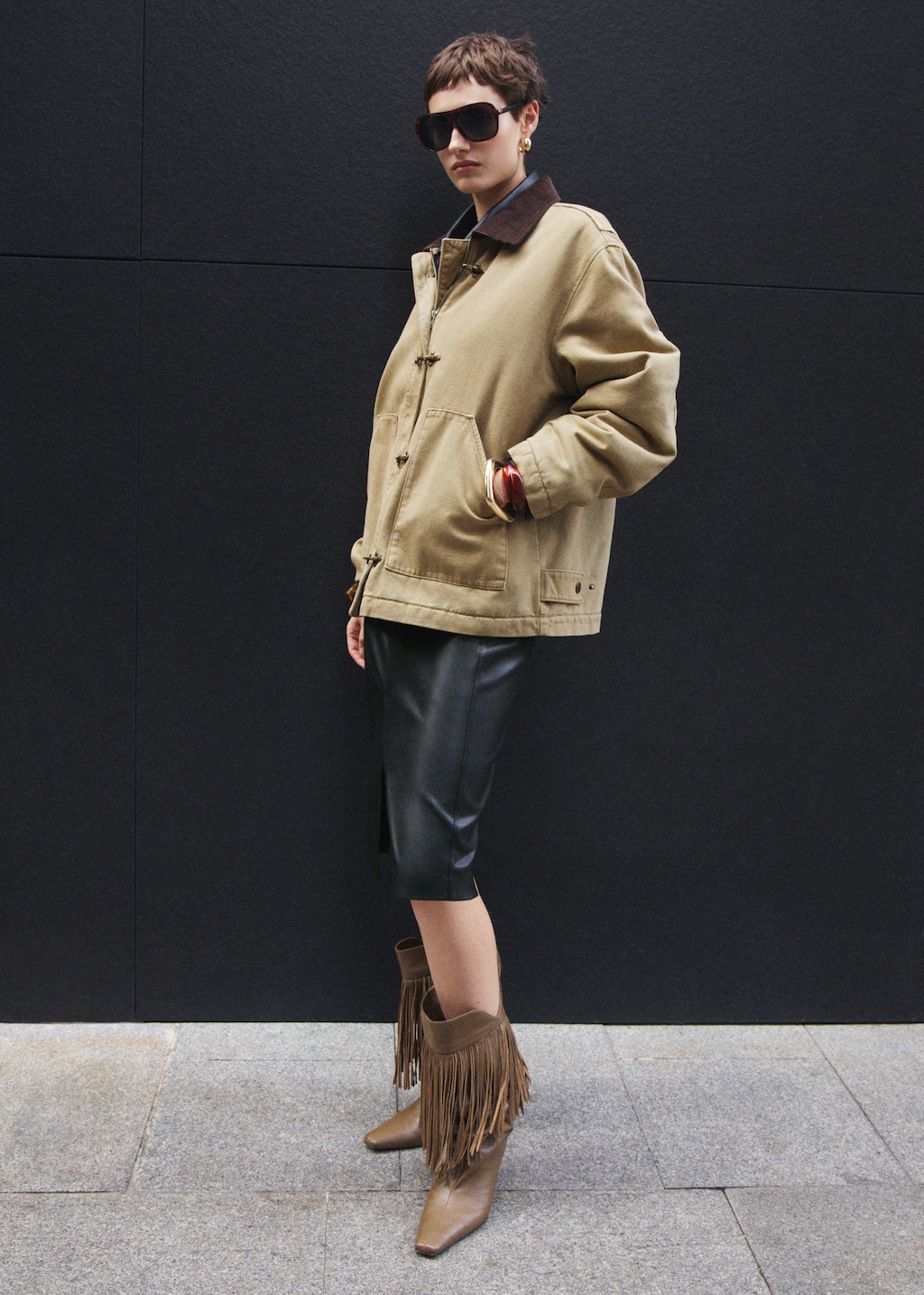 Faux-leather pencil skirt