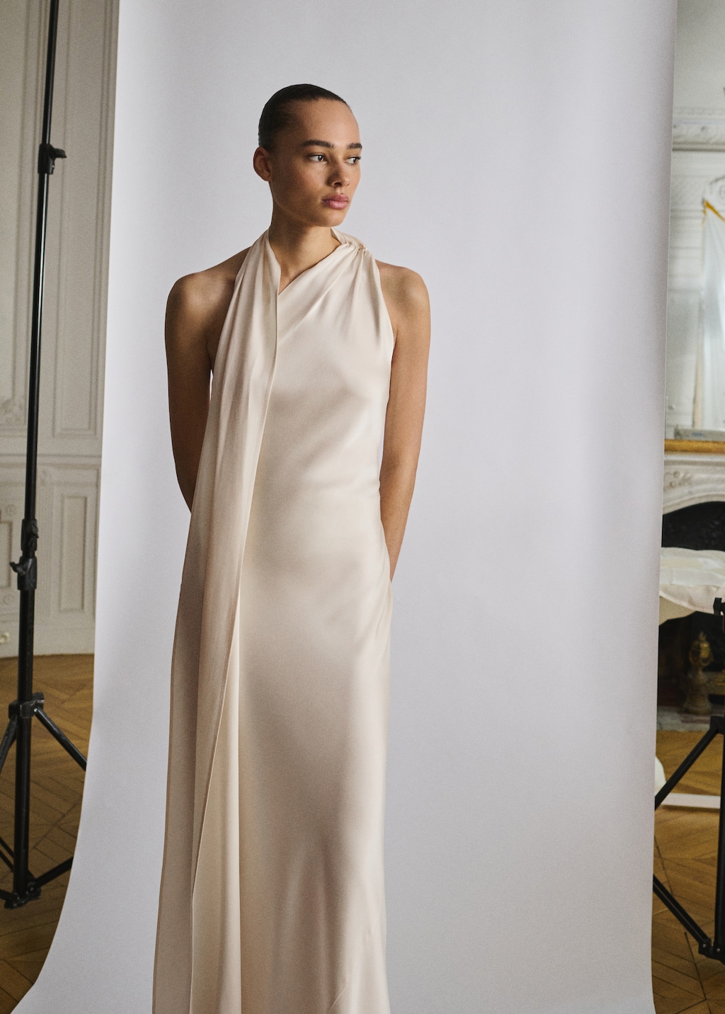 Mango Asymmetrical bow-neck dress