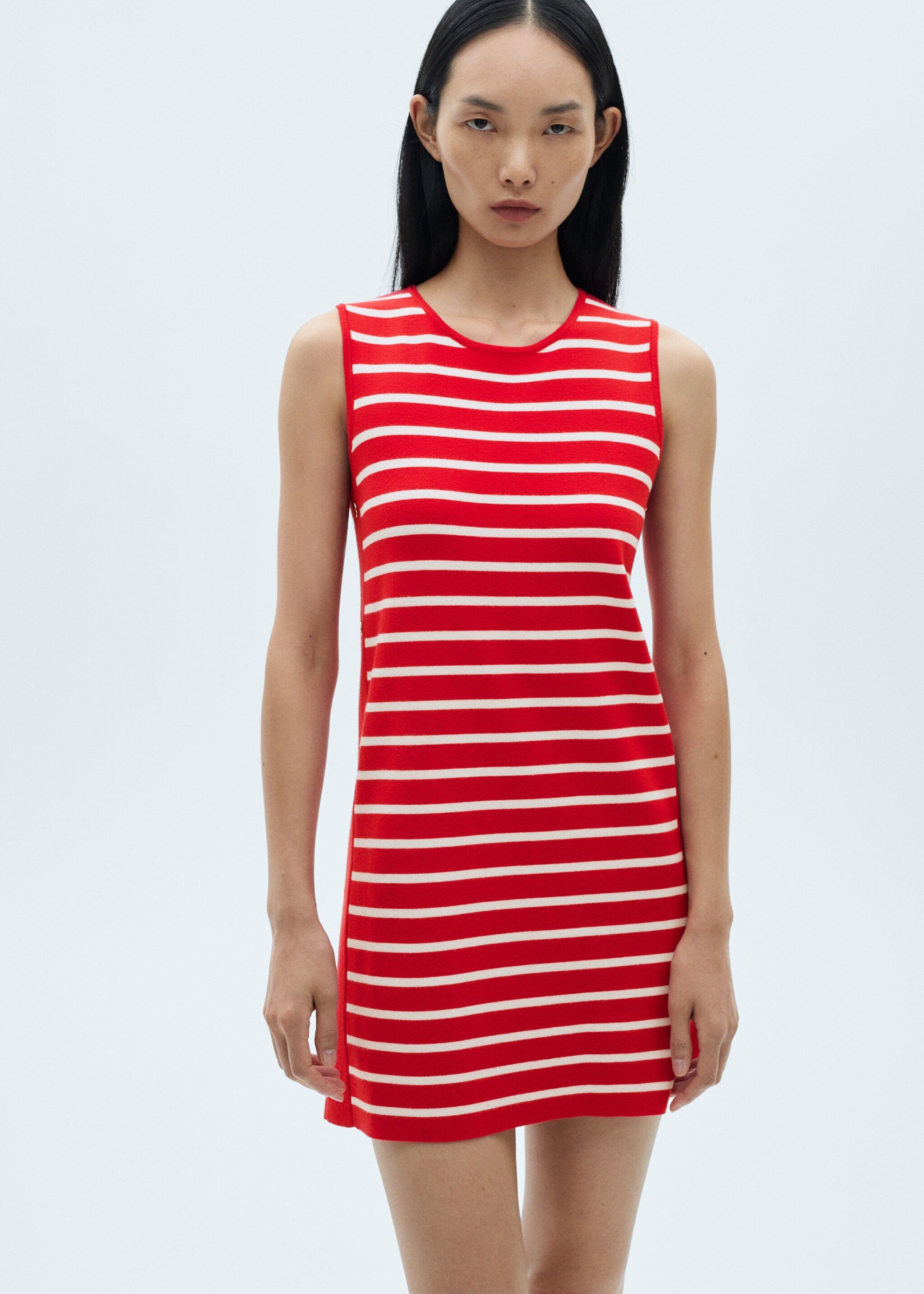 Vestido rayas botones metálicos - Plano medio