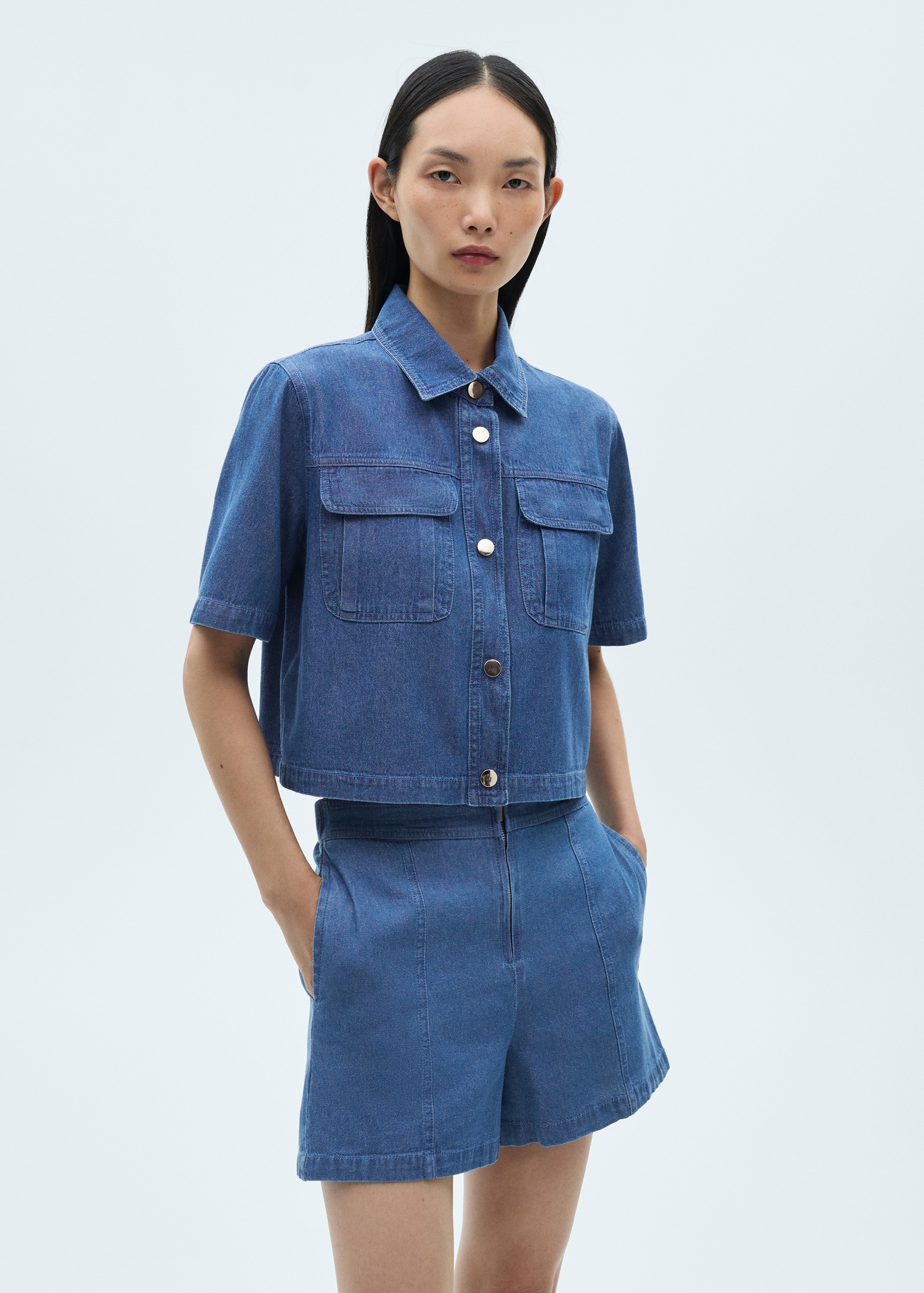 Denim shorts with zip - Medium plane
