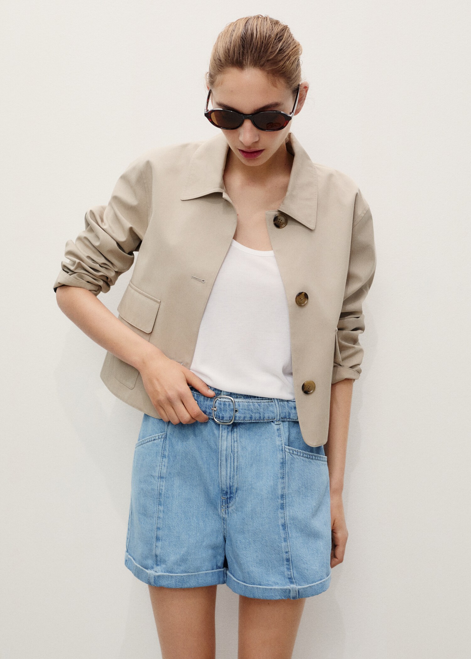 Short en jean paperbag avec ceinture - Plan moyen