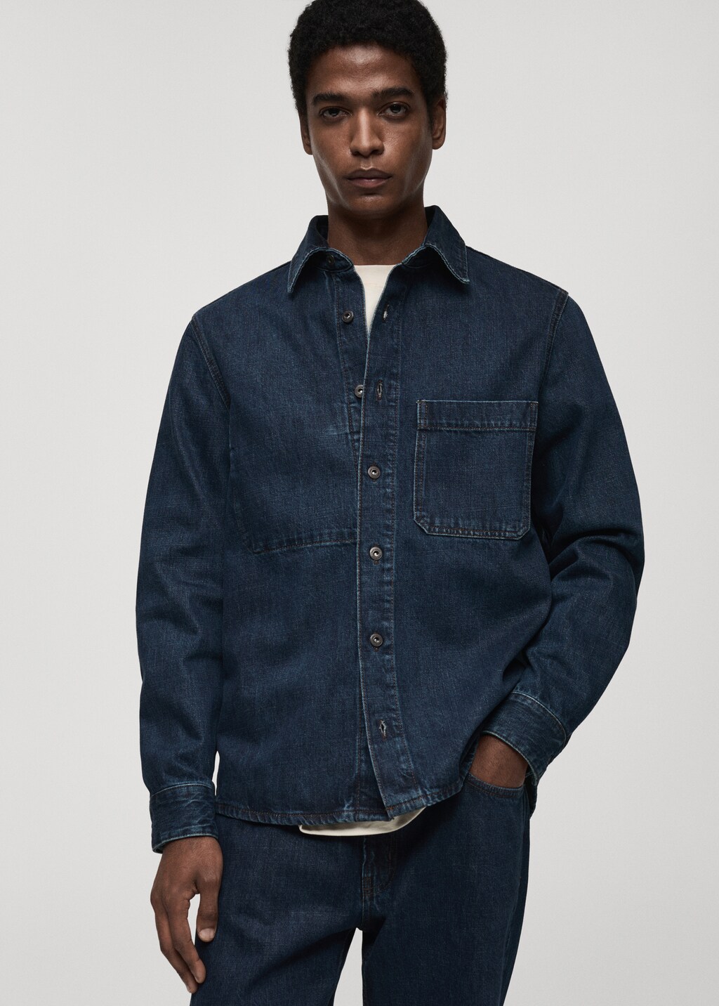 [MLB] Denim Like Pocket Overfit T-Shirt ★大人気★ เสื้อยืด Women'S Denim-Like Lettering Big Lux Cropped T