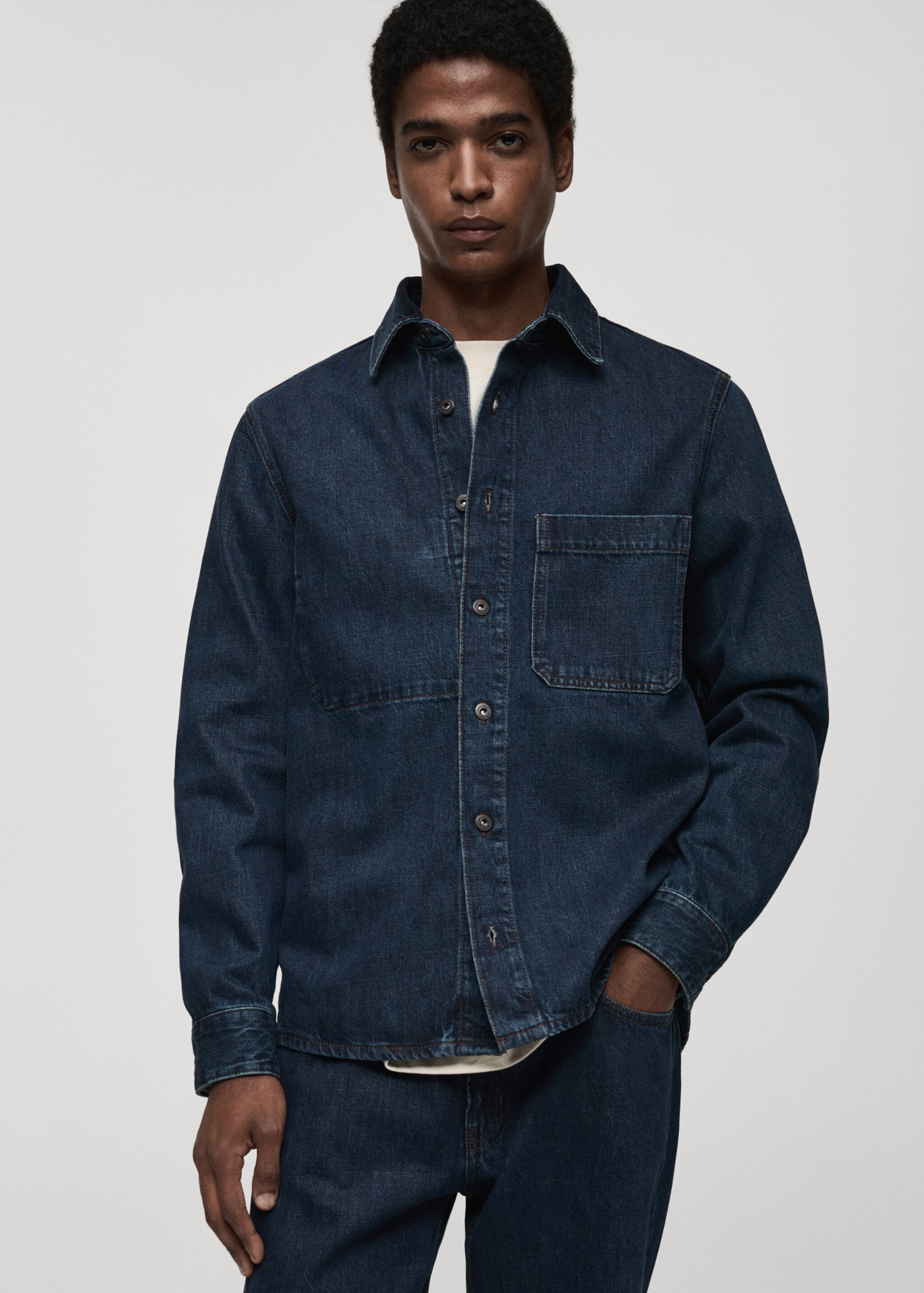 Regular-fit denim overshirt - Medium plane