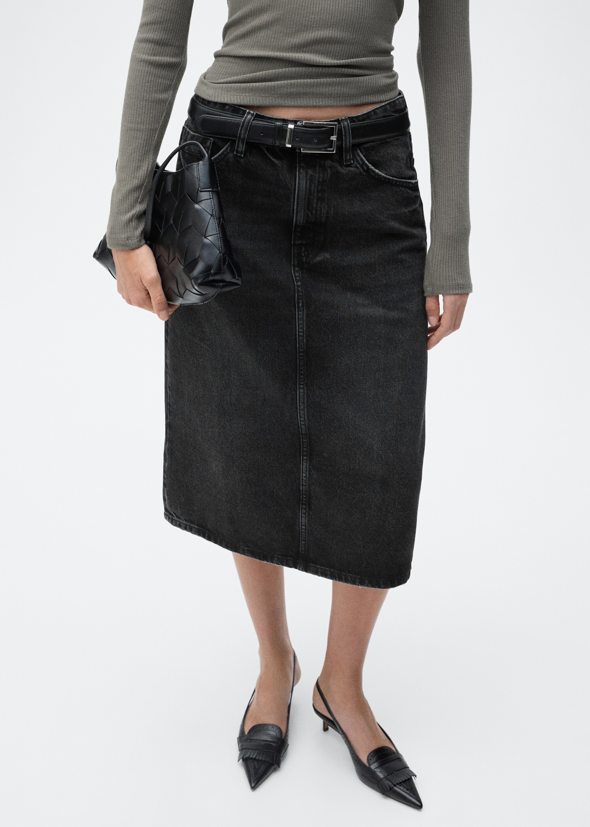 Denim midi-skirt - Medium plane