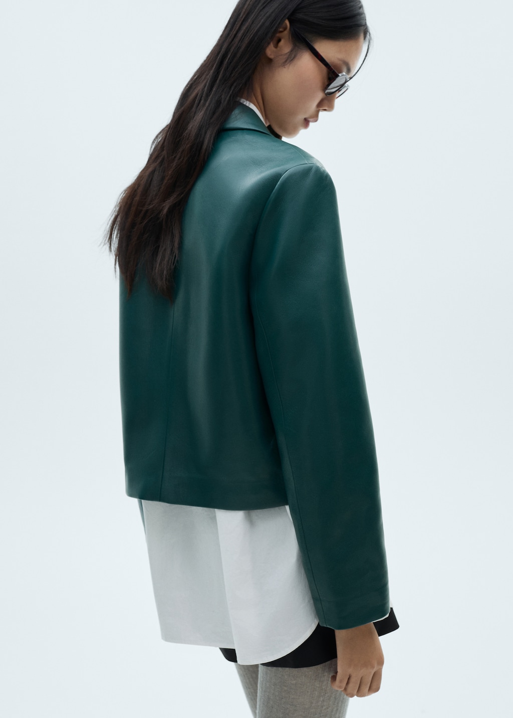 MANGO Leather effect quilted blazer blue M Woman