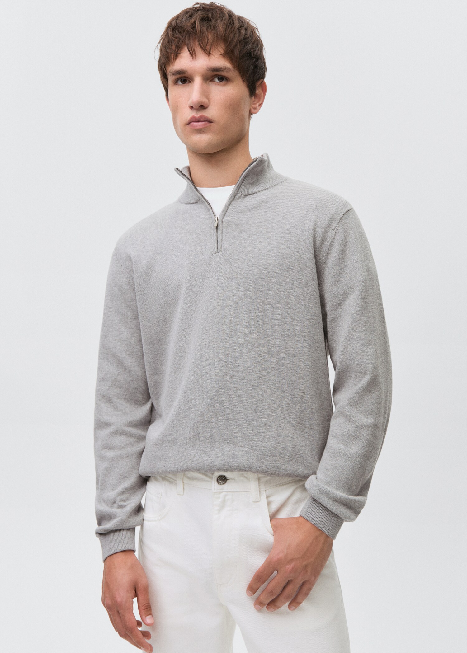 Perkins-neck sweater with zip - Medium plane