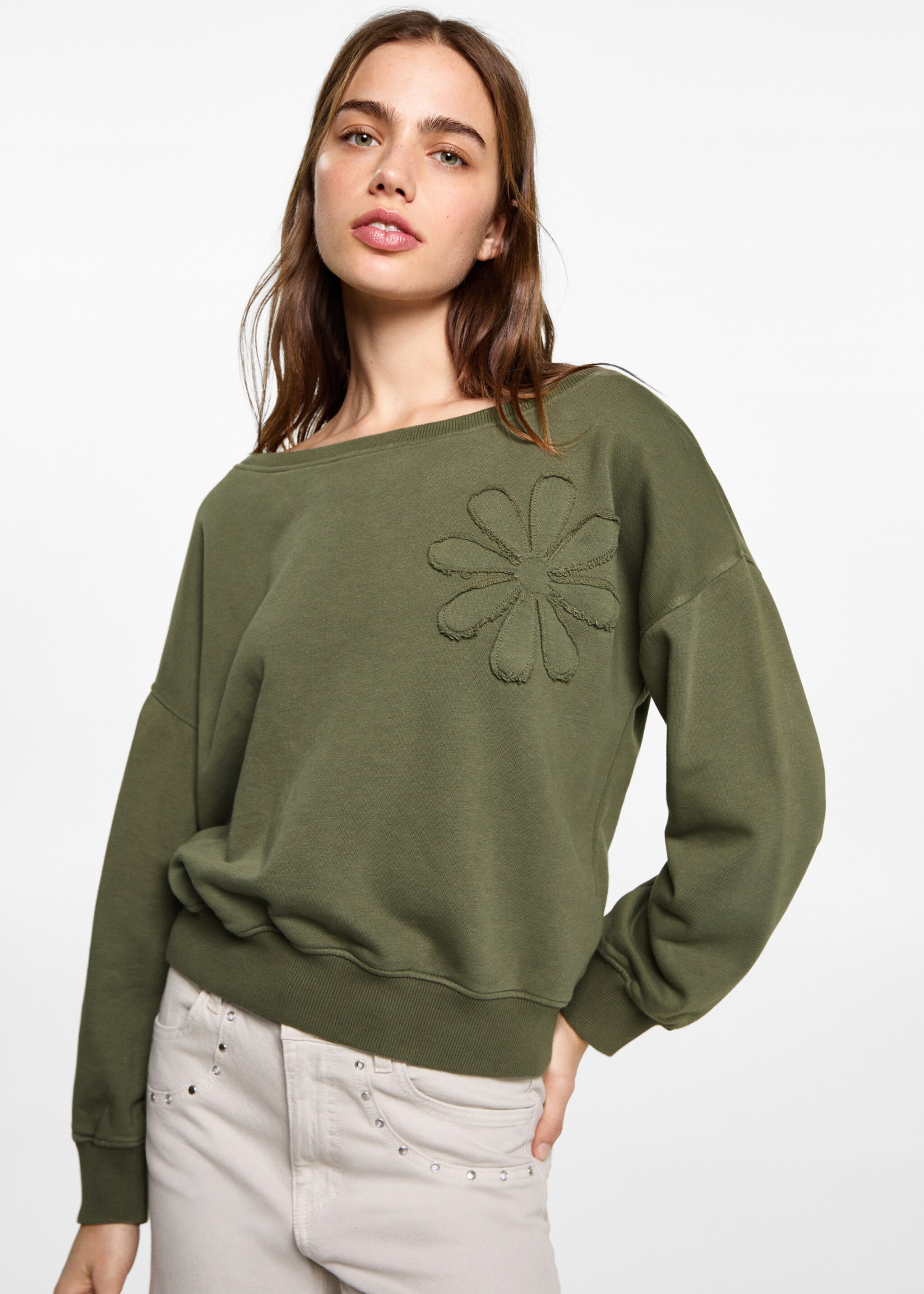 Sweatshirt med blombroderi - Bild av mittparti