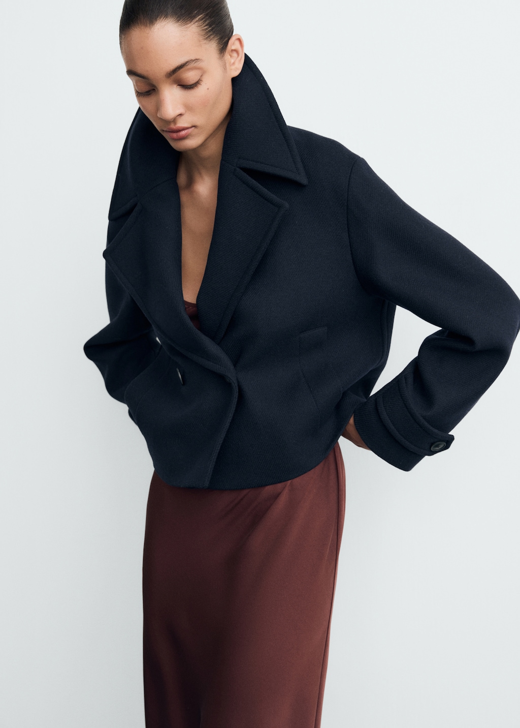Chaqueta mezcla lana maxi solapa