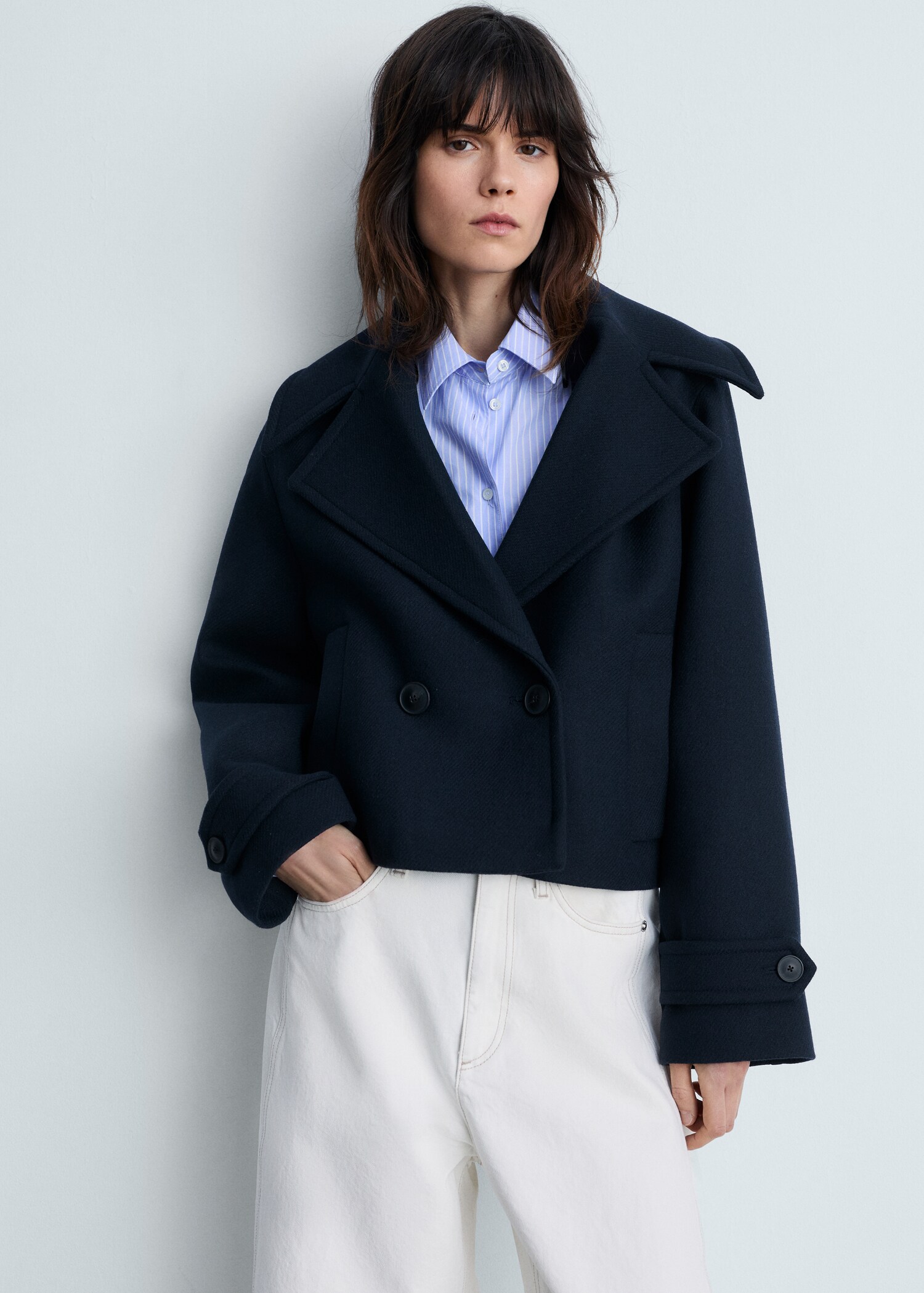 Wool-blend jacket with maxi lapels - Medium plane