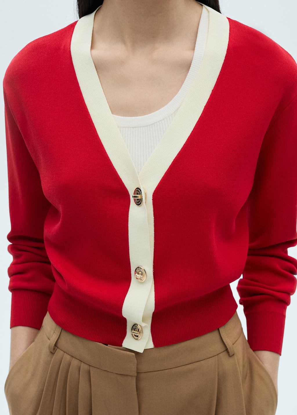 【DISCERNMENT】Tonz Color Matching Knit Cardigan Knitted cardigan with contrasting trims - Women | MANGO USA