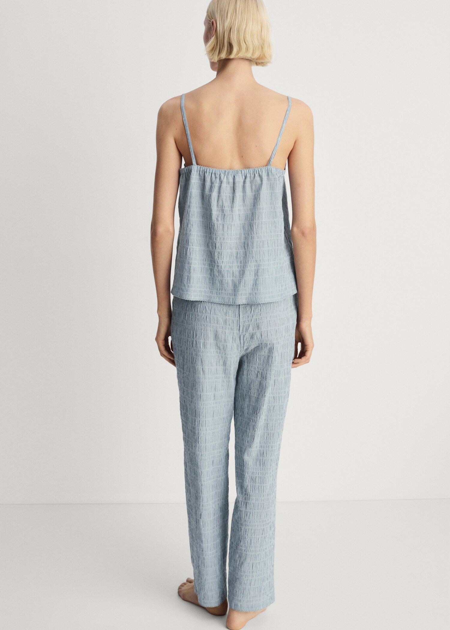 Cotton striped woven seersucker trousers - Reverse of the article