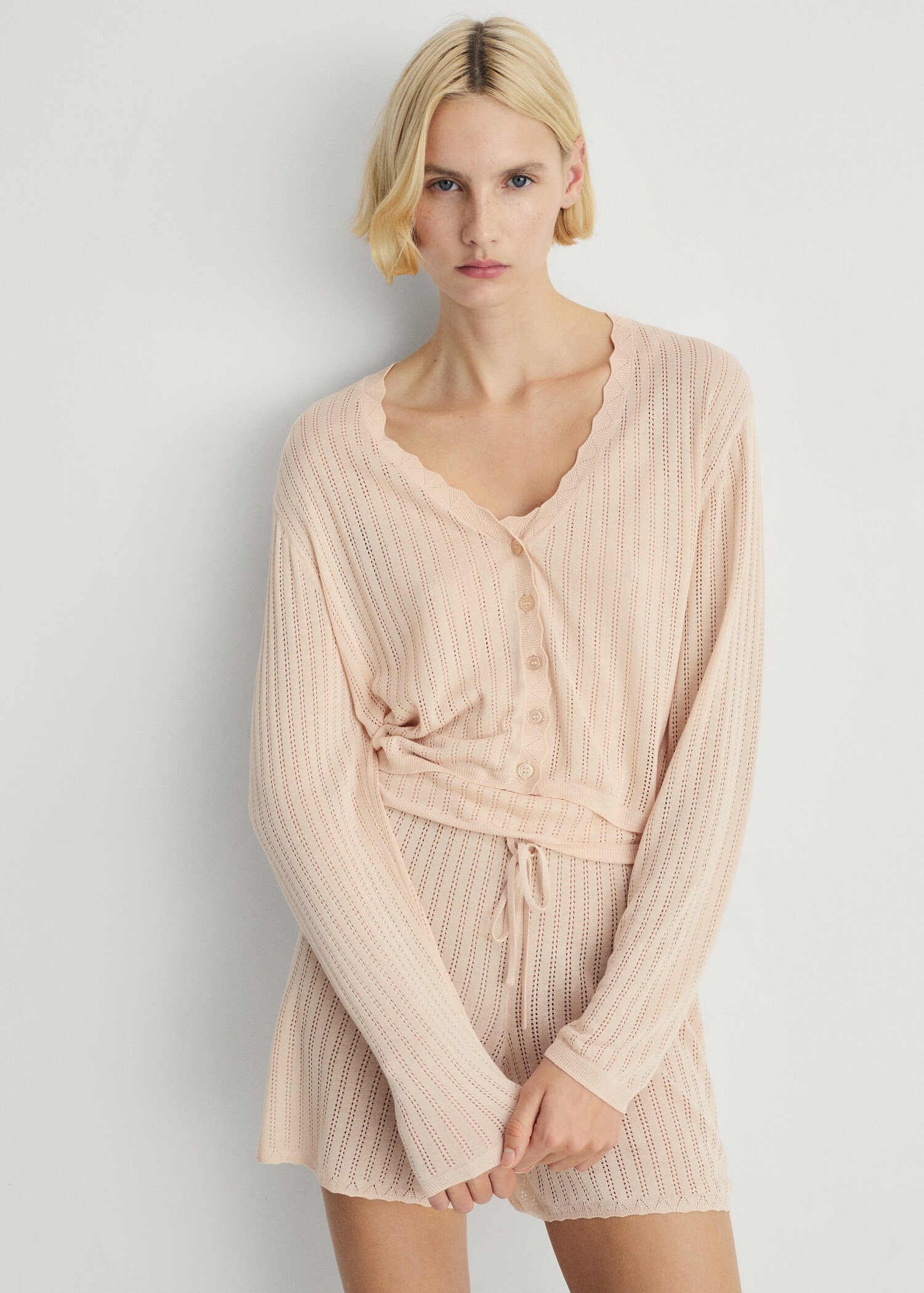 Pajama cardigan with openwork detail - Medium plane