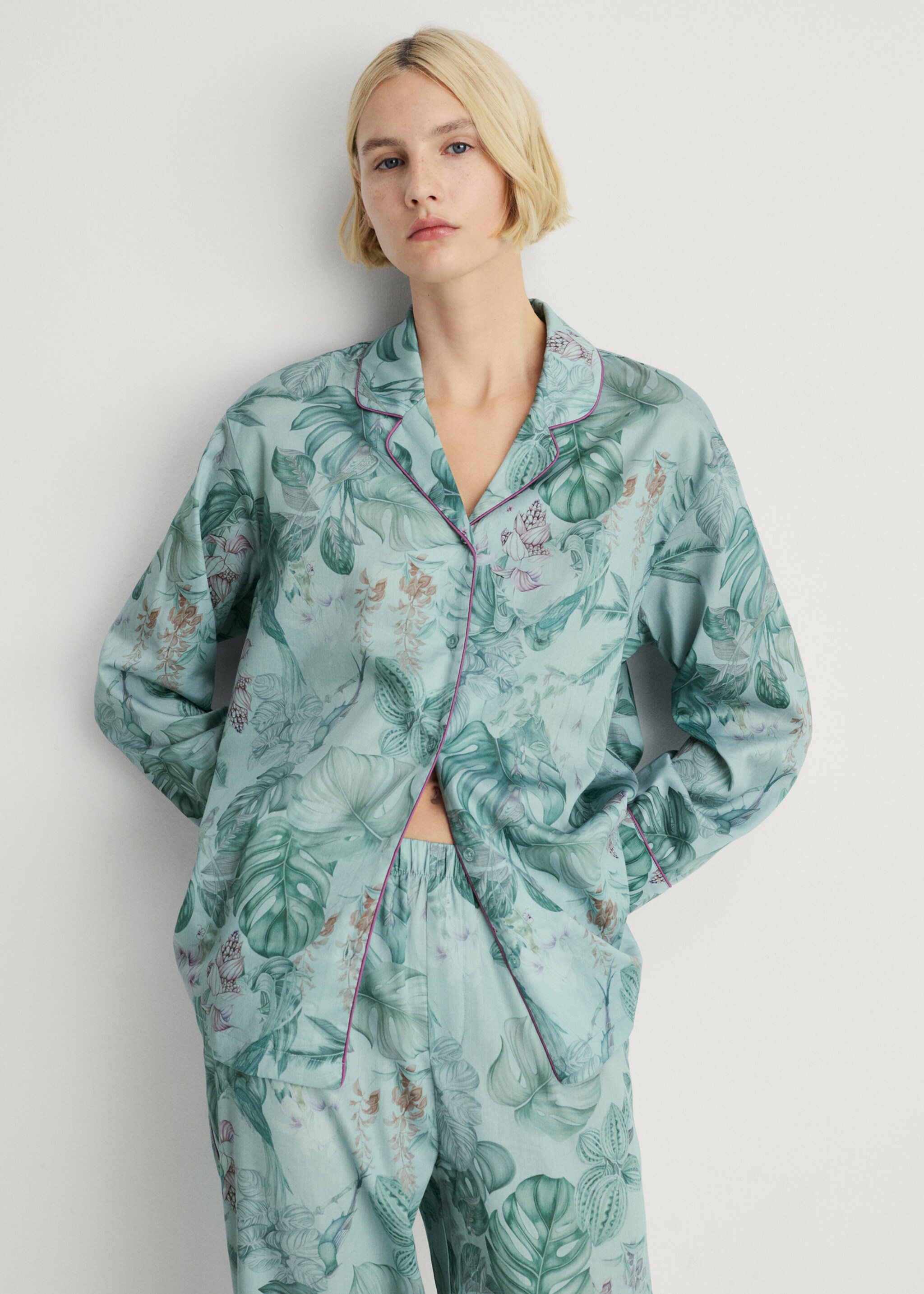 Tropical-print pyjama shirt - Medium plane
