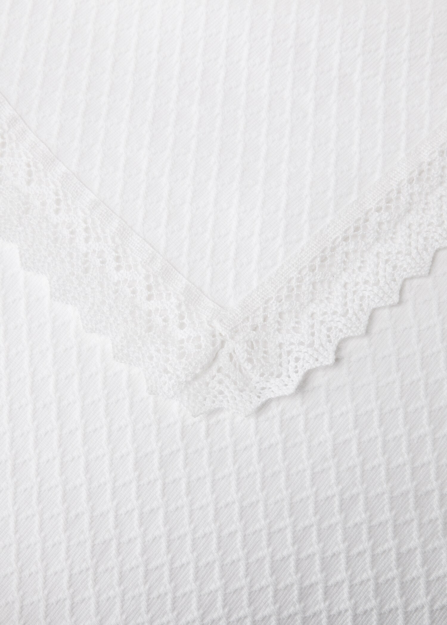 Tagesdecke aus Baumwolljacquard mit Rautenmuster und Spitzenbordüre für 130/150 cm Bett - Detail des Artikels 1