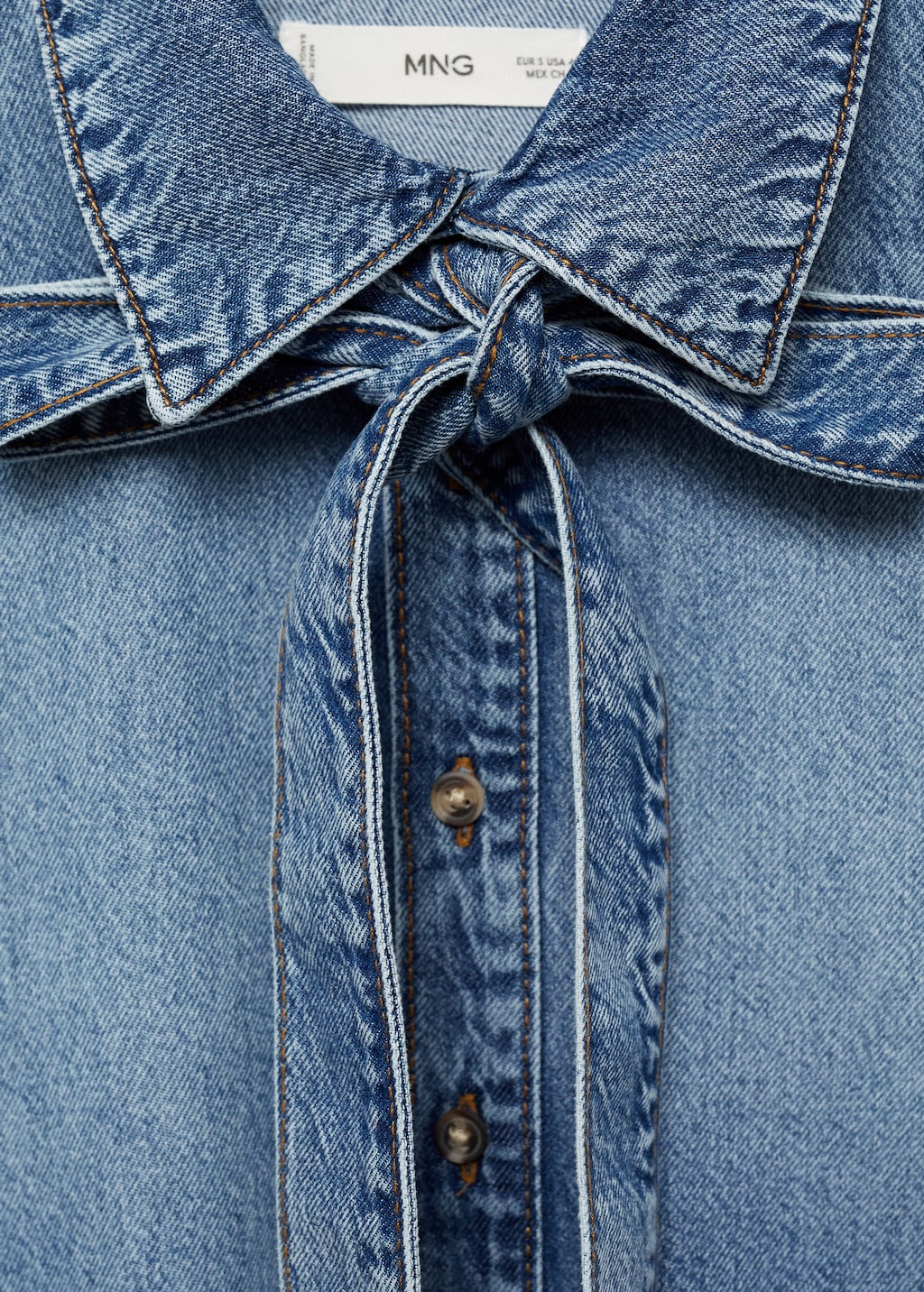 Denim shirt with bow - Women | MANGO USA Denim shirt with bow - Women | MANGO USA