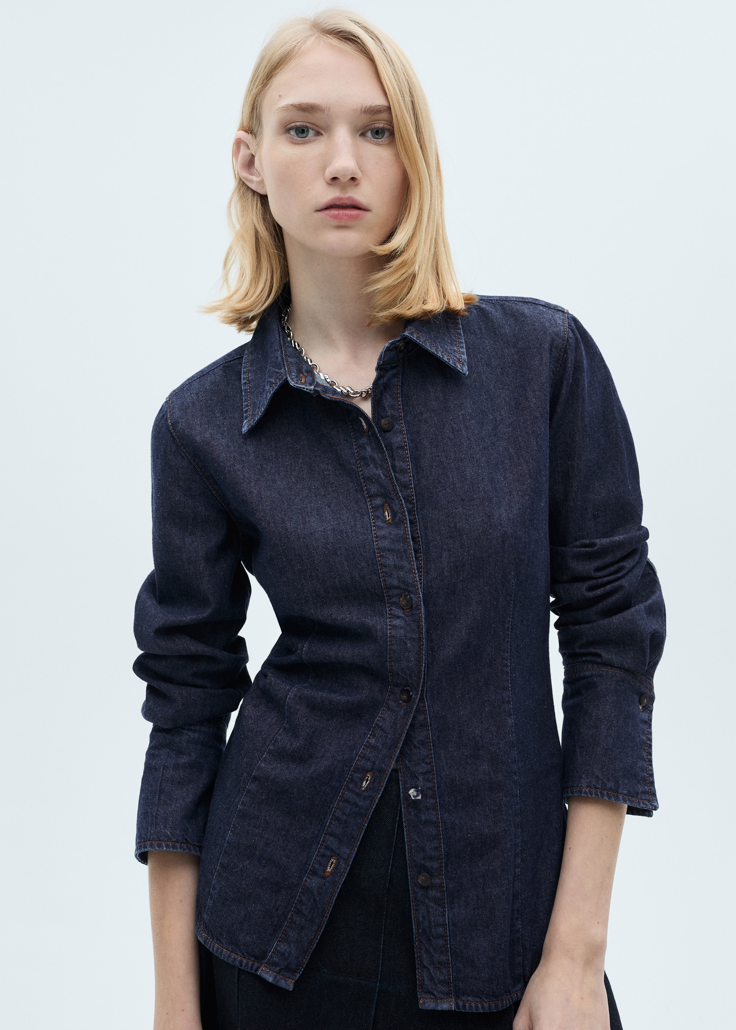 Rinse-wash denim shirt
