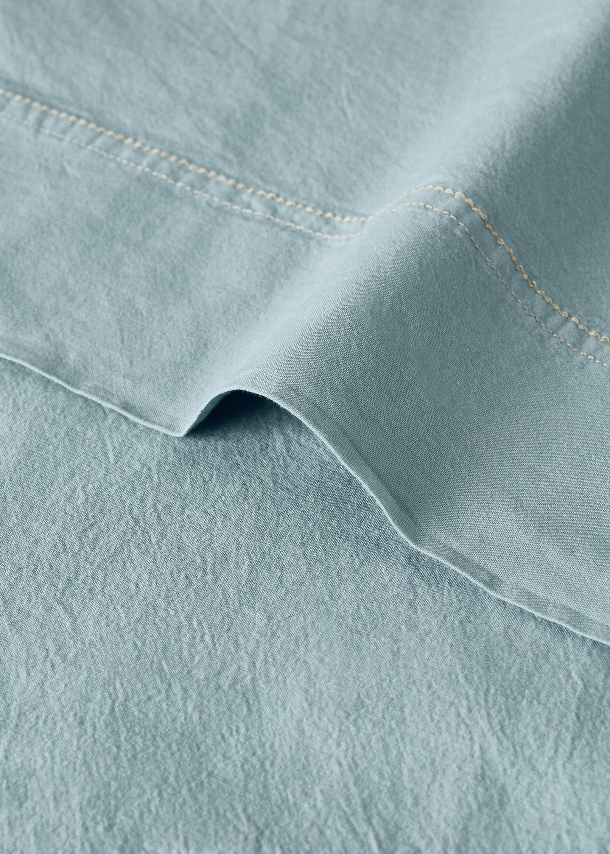 Children's washed cotton double-stitched top sheet for 90 cm bed - Details of the article 2, Aqua Green. Ref: 87083315-00.