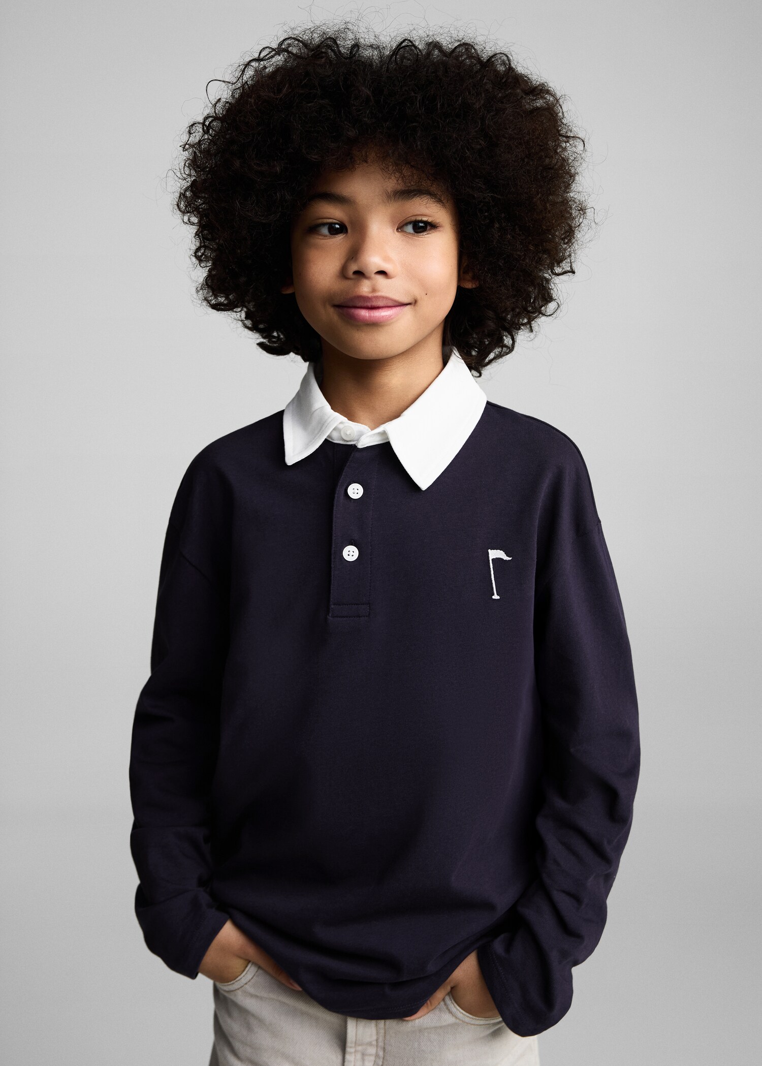 Polo algodón cuello contraste - Plano medio