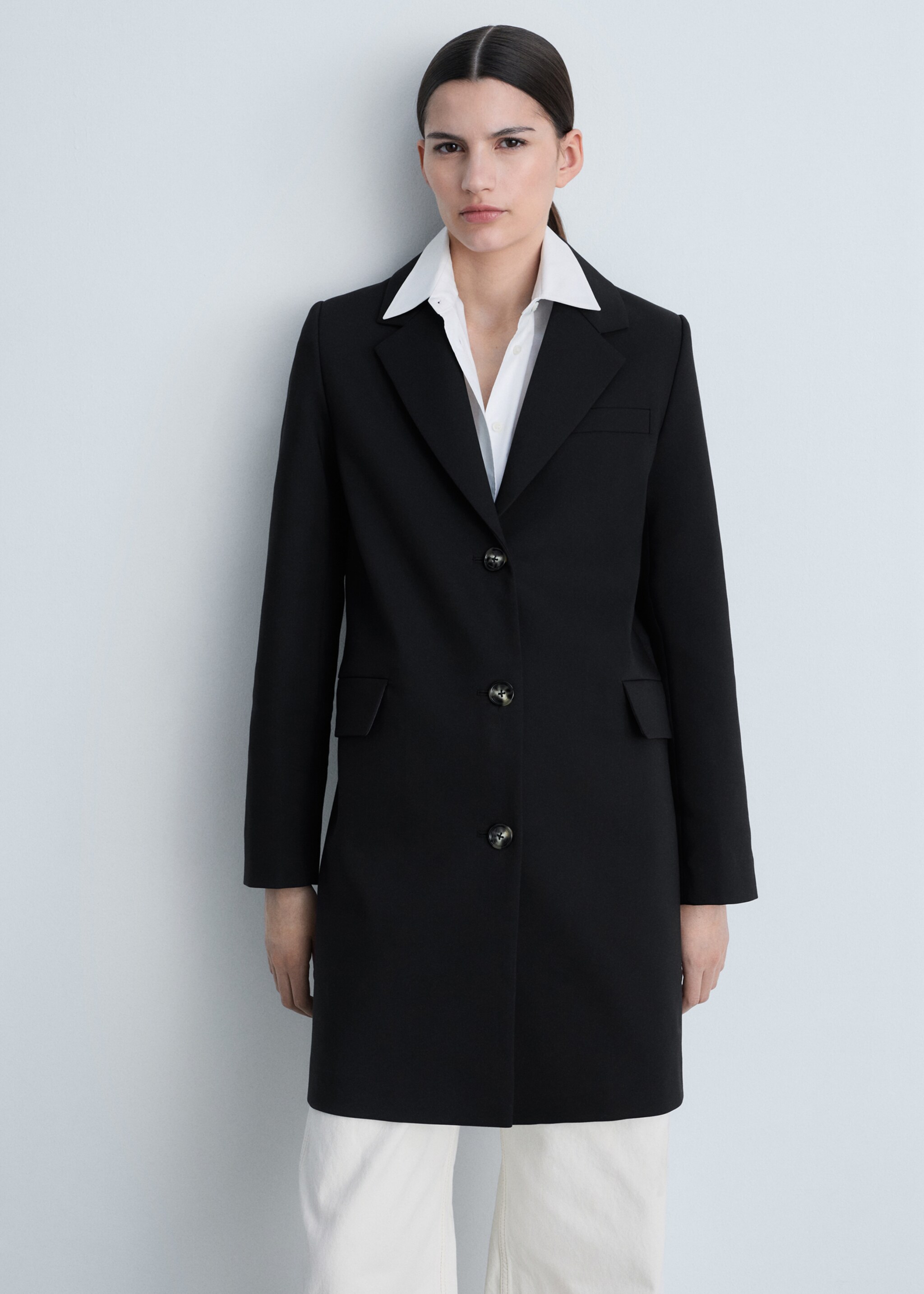 Manteau midi en coton boutons - Plan moyen