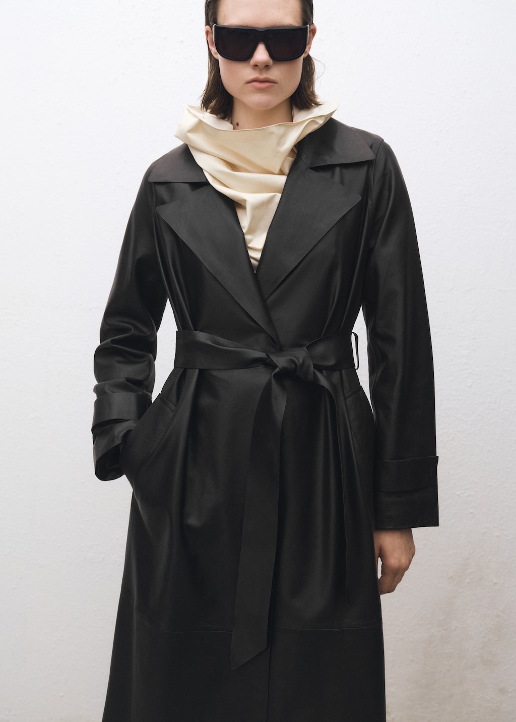 Leather trench coat with belt - Women | MANGO USA Leather trench coat with belt - Women | MANGO USA