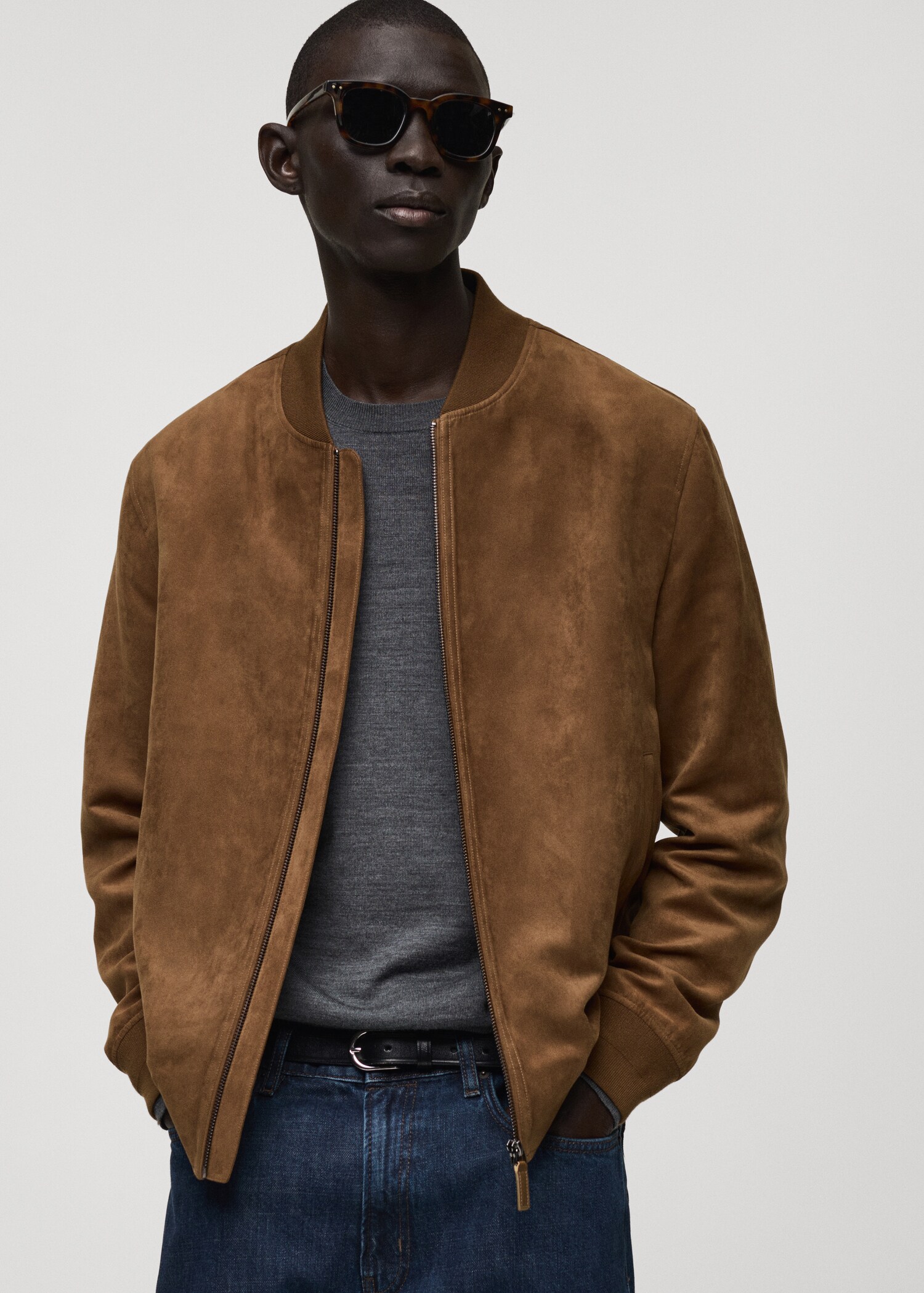 Suede-effect bomber jacket - Medium plane