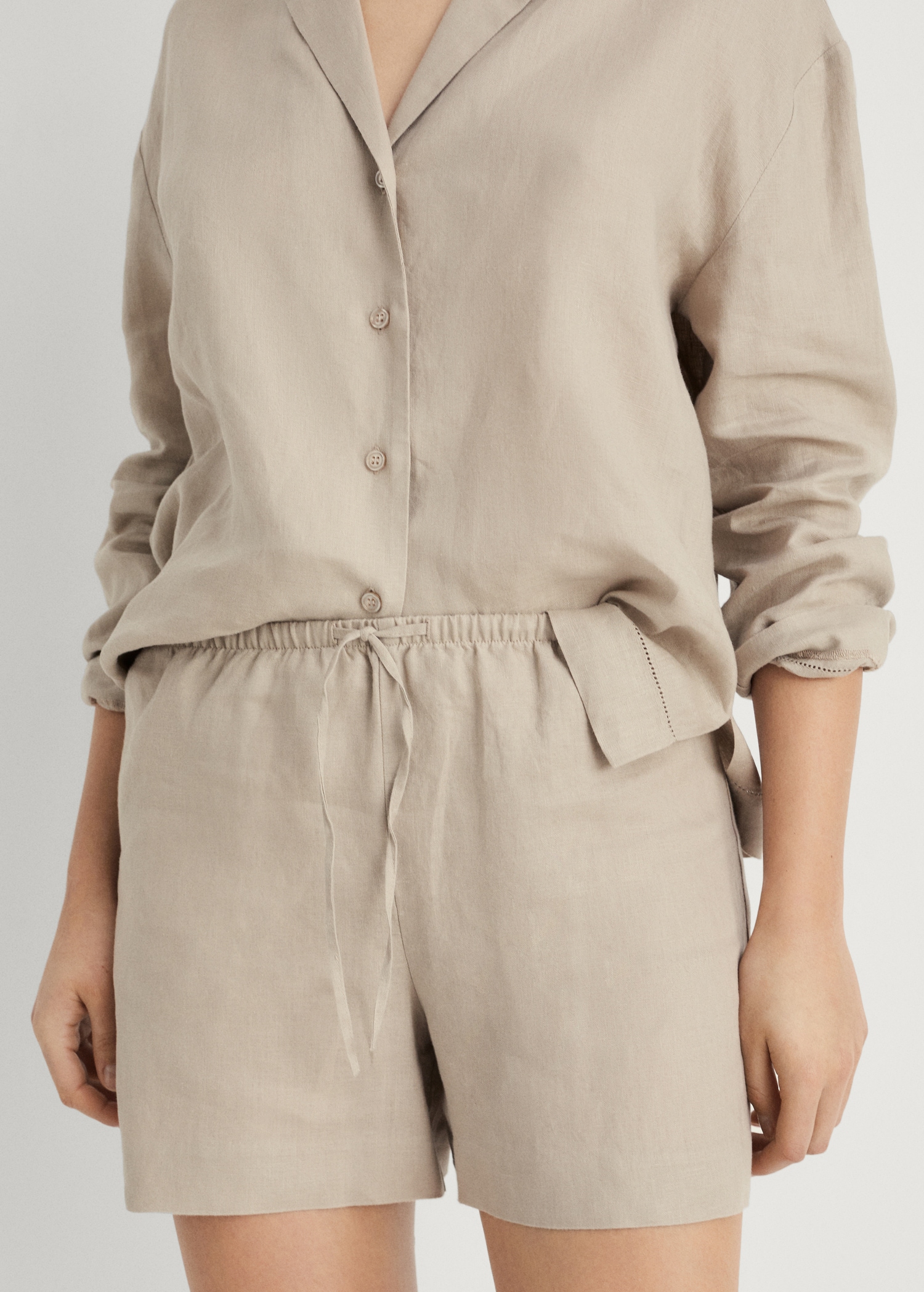 Short Sleeve Mango Short Lino Linen Shorts With Drawstring Women