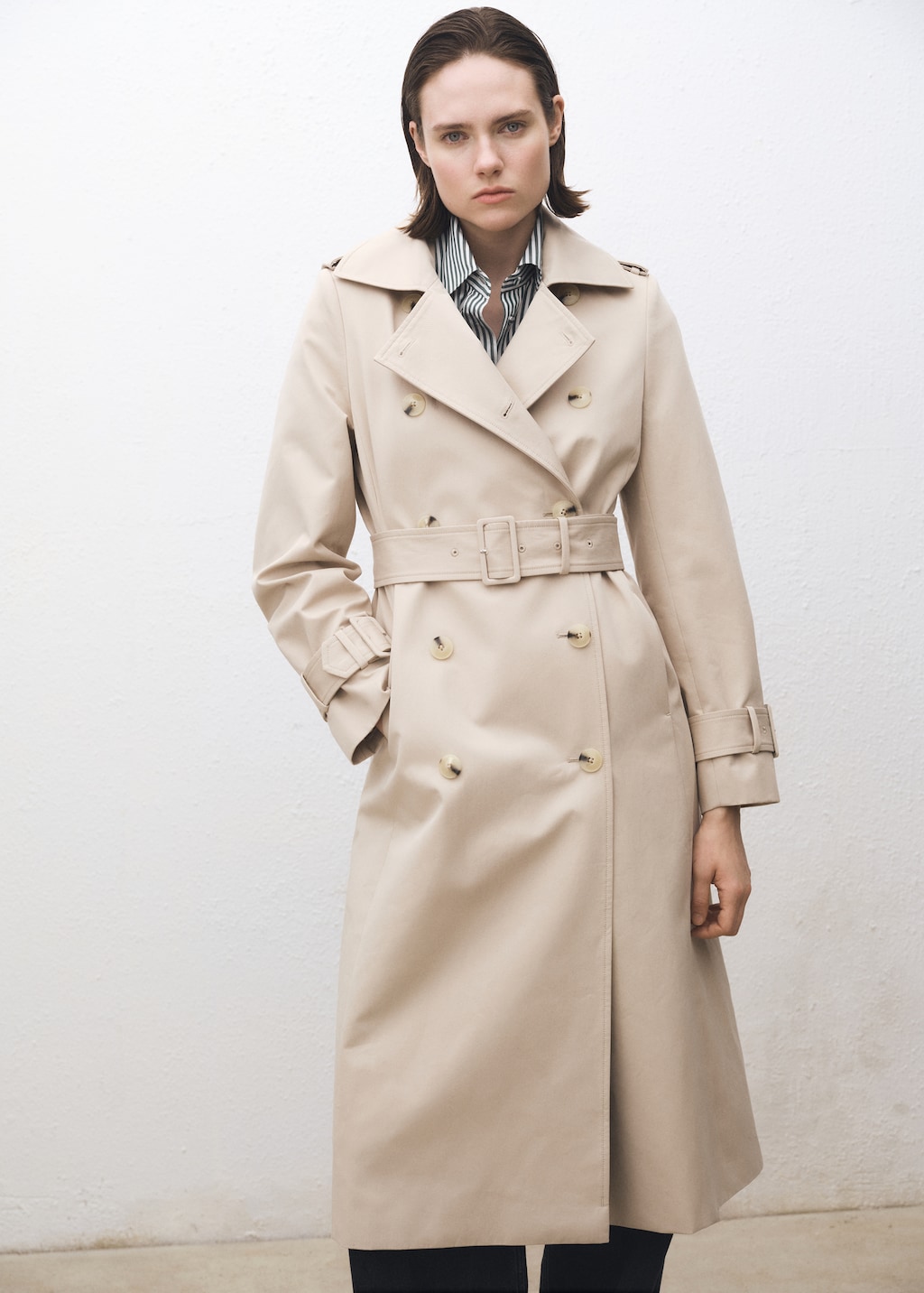 Mango Double-breasted cotton trench coat