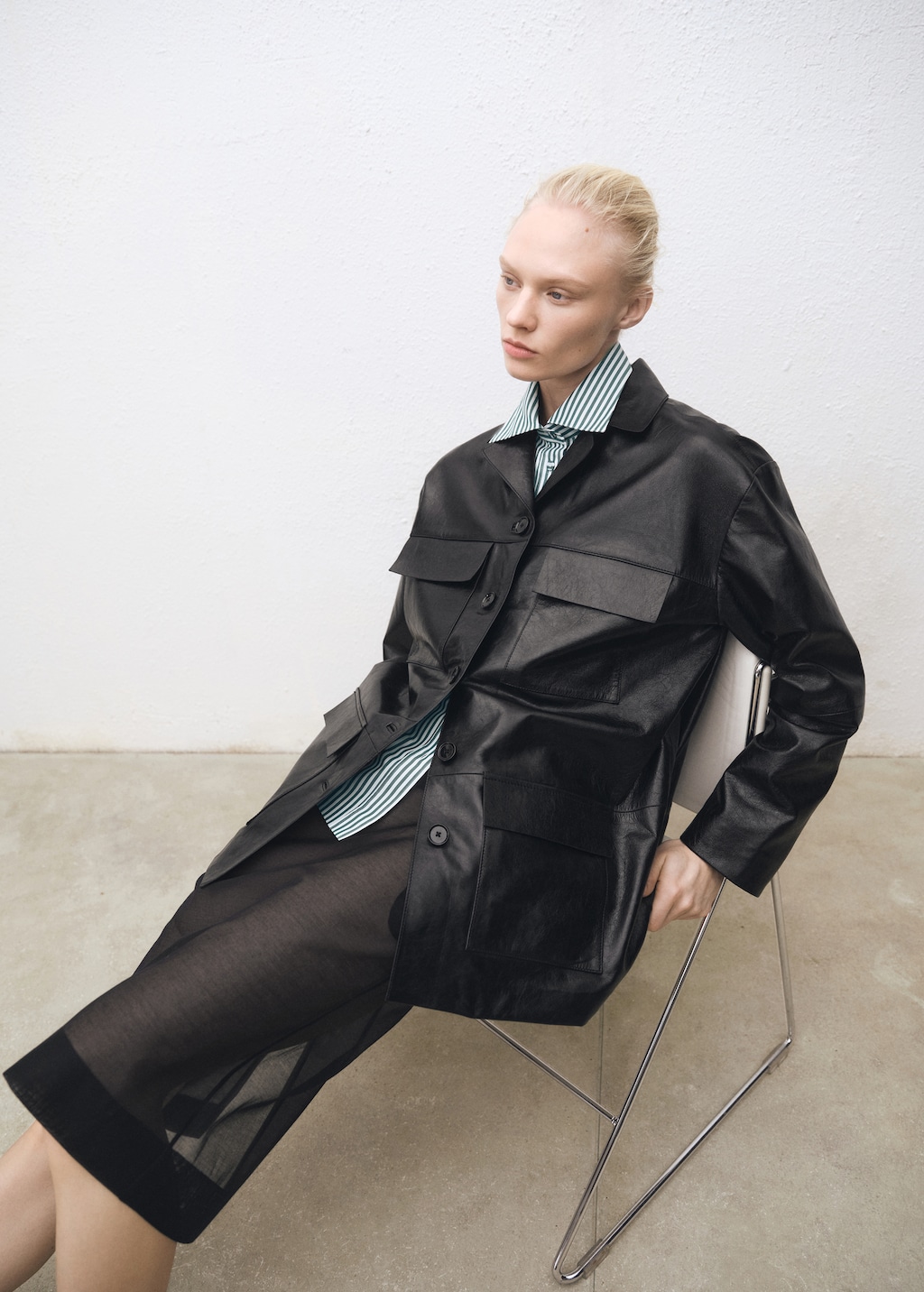 Oversized leather jacket with pockets - Women | MANGO USA Oversized leather jacket with pockets - Women | MANGO USA
