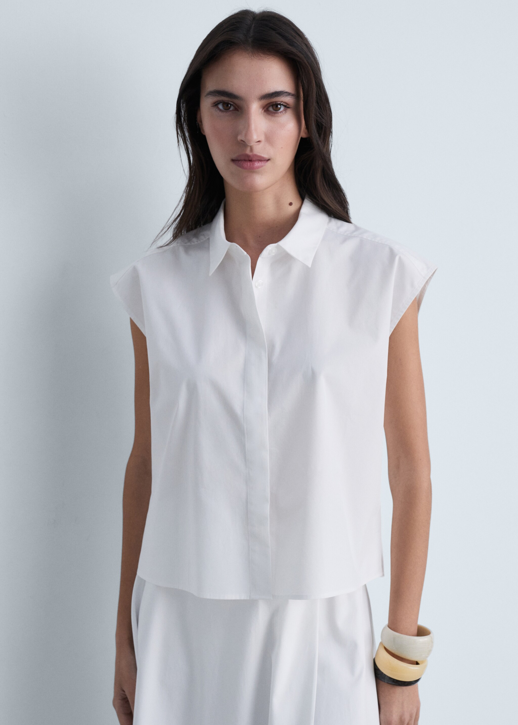 Sleeveless poplin shirt - Medium plane