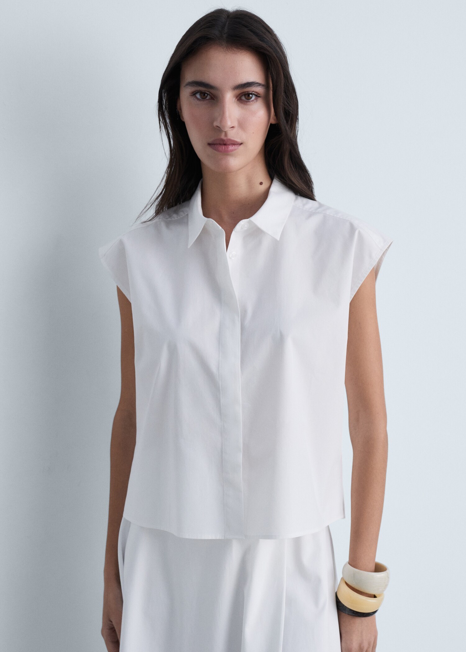 Mouwloze popeline blouse - Middenvlak