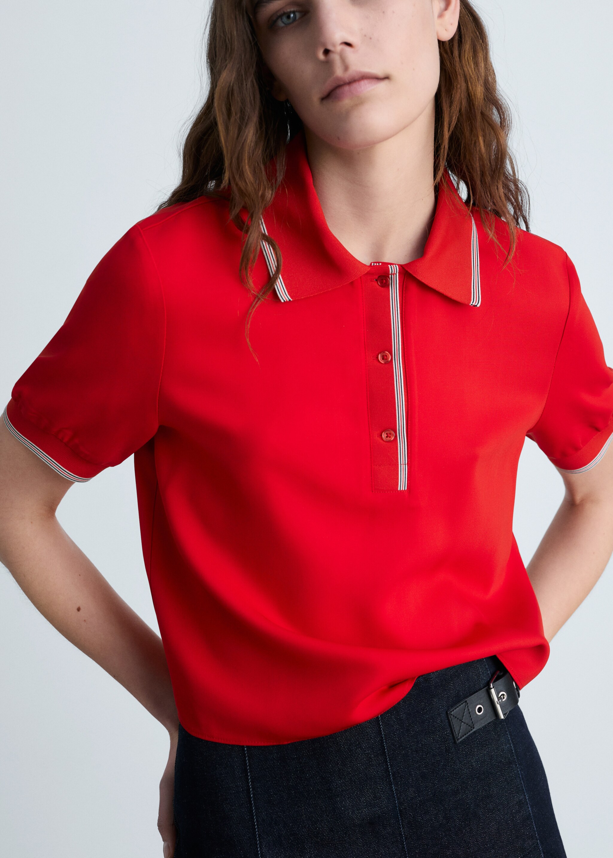 Cropped polo shirt with contrasting trim - Medium plane