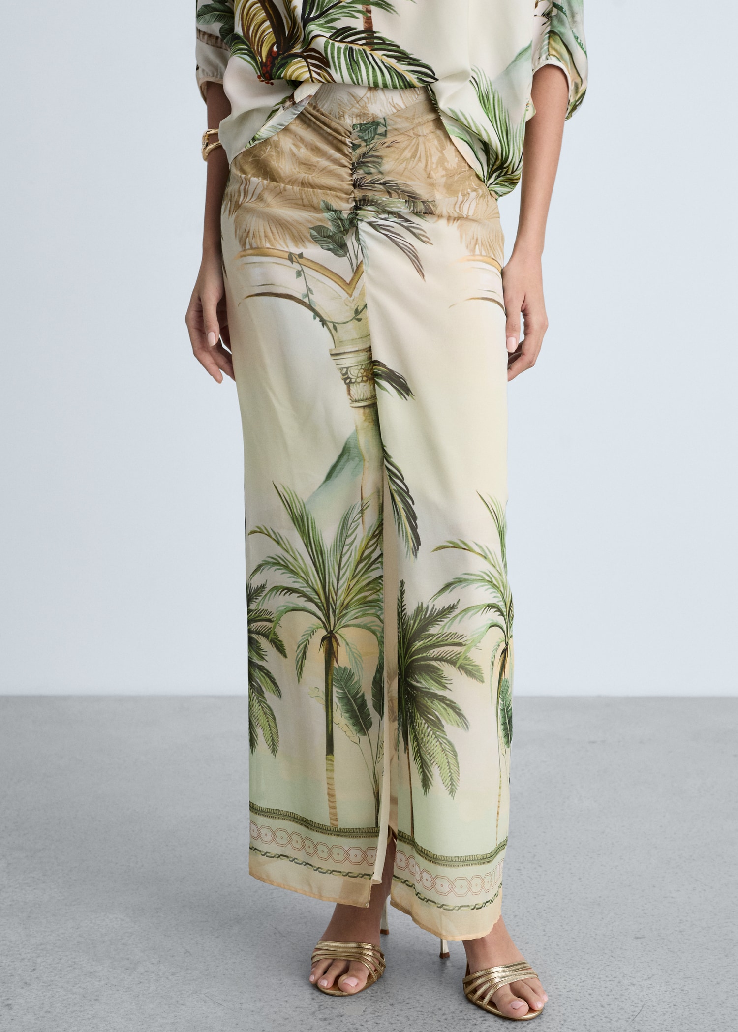 Tropical-print straight skirt