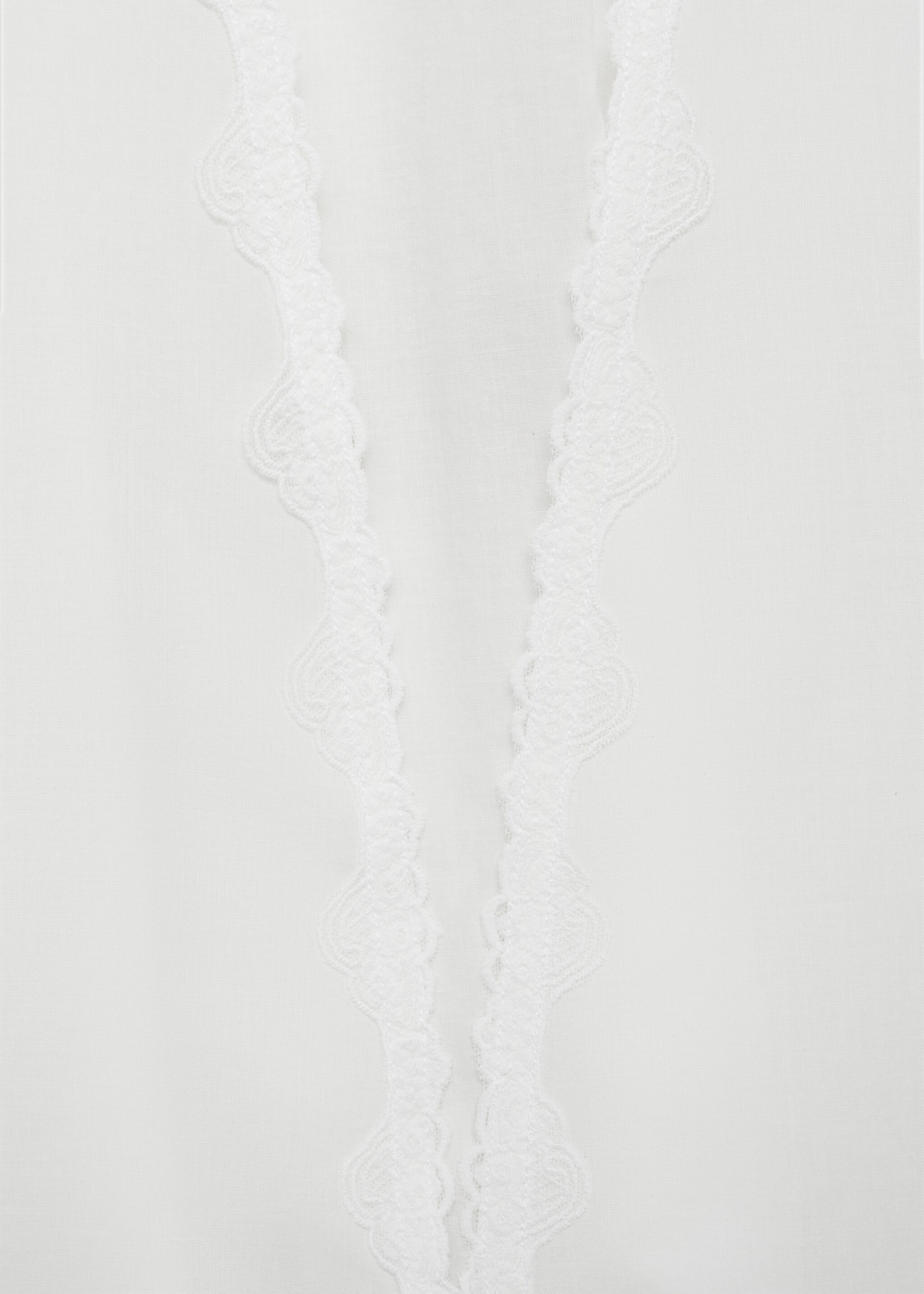 Cotton robe with lace - Details of the article 8, White. Ref: 87085730-00.