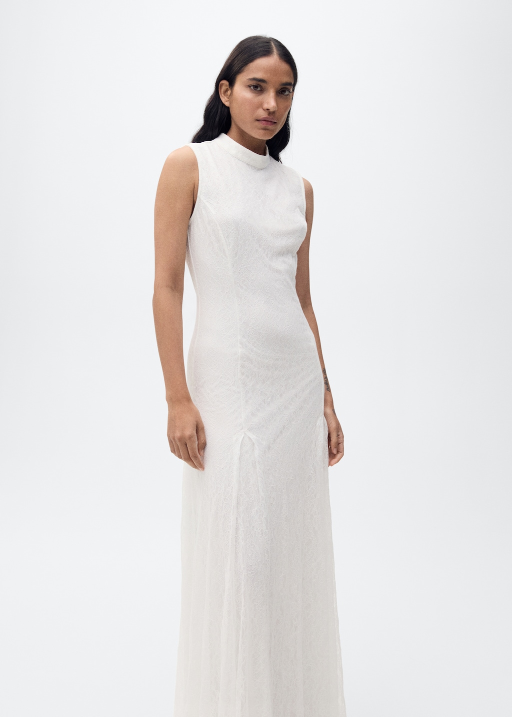 レースドレスLADY LACE PLEATS DRESS レースミモレドレス(ブラック)CR1-335BL-M | OTONA DRESS