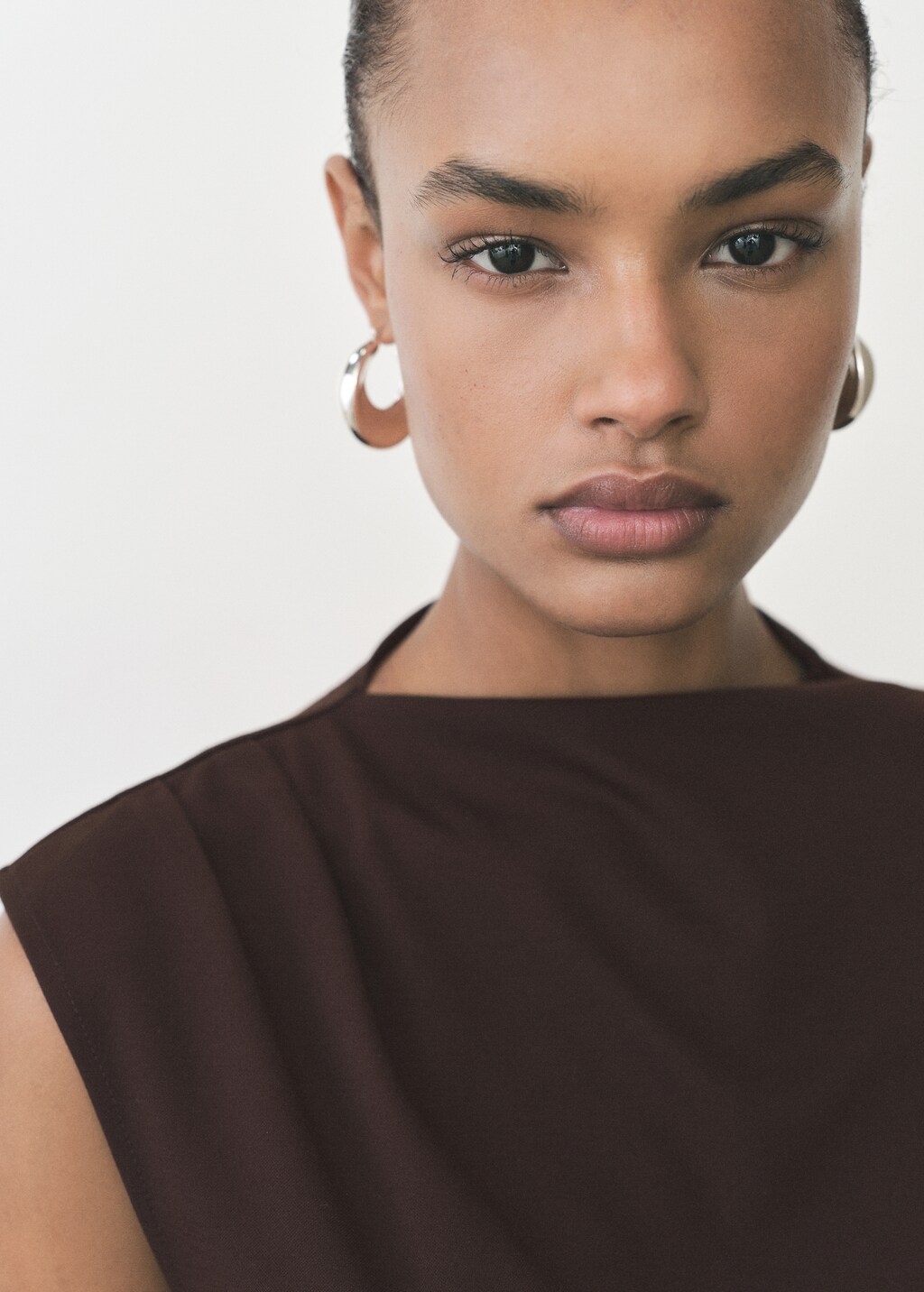 T-shirt with gathered asymmetrical neck