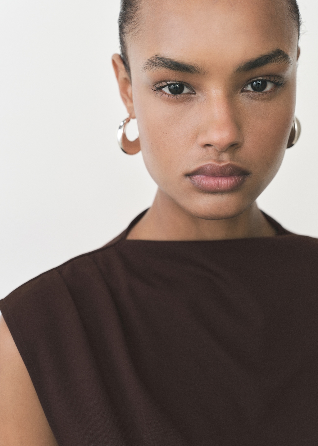 T-shirt with gathered asymmetrical neck