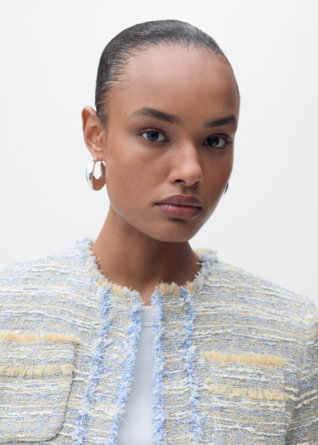 Tweed jacket with frayed ends - Women | MANGO USA Tweed jacket with frayed ends - Women | MANGO USA