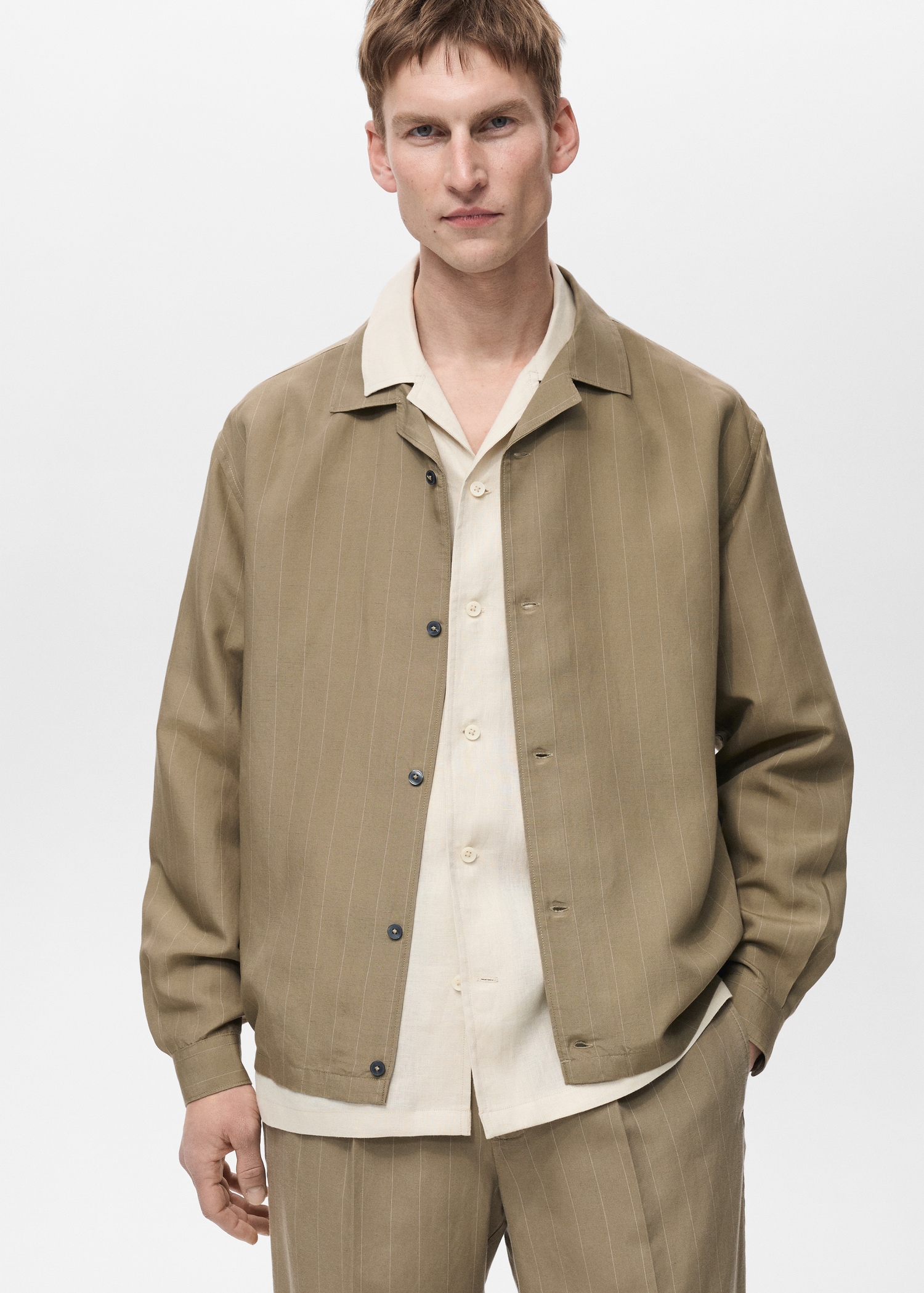 Linen-blend pinstripe overshirt - Medium plane