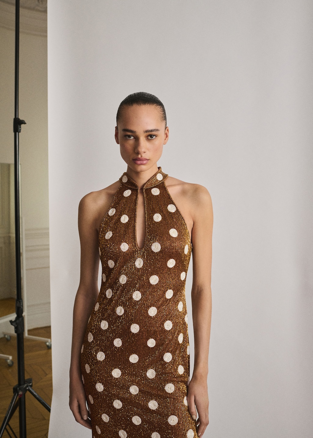 Mango Rhinestone polka-dot halter dress thumbnail