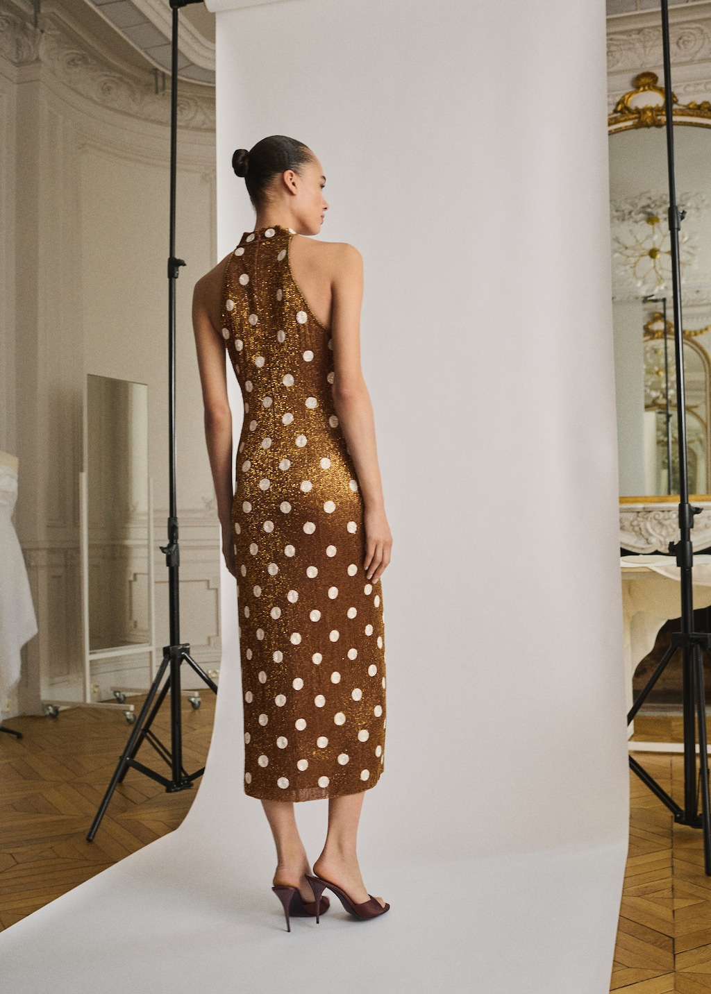 Mango Rhinestone polka-dot halter dress thumbnail