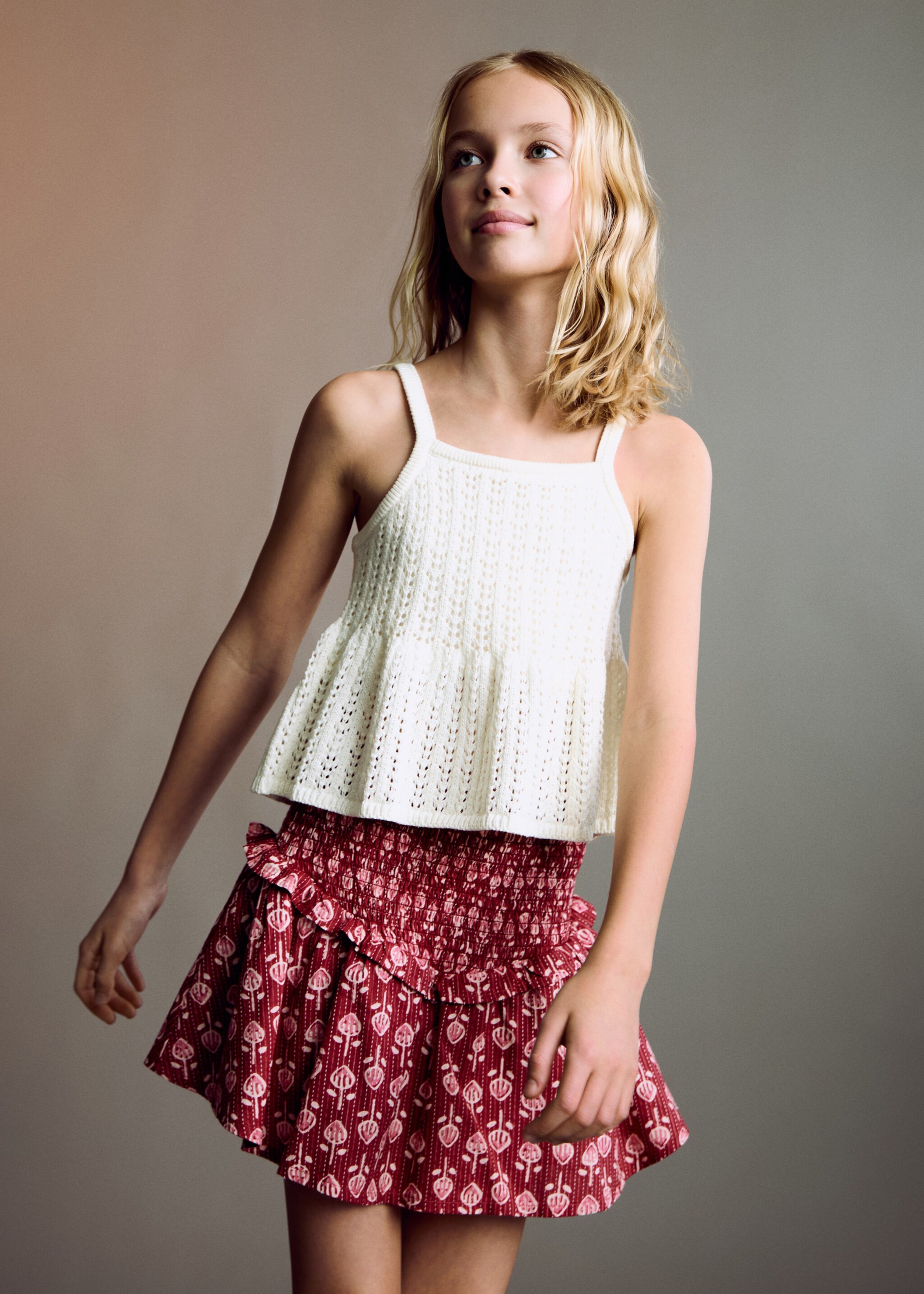 Ruffled gathered mini skirt - Medium plane