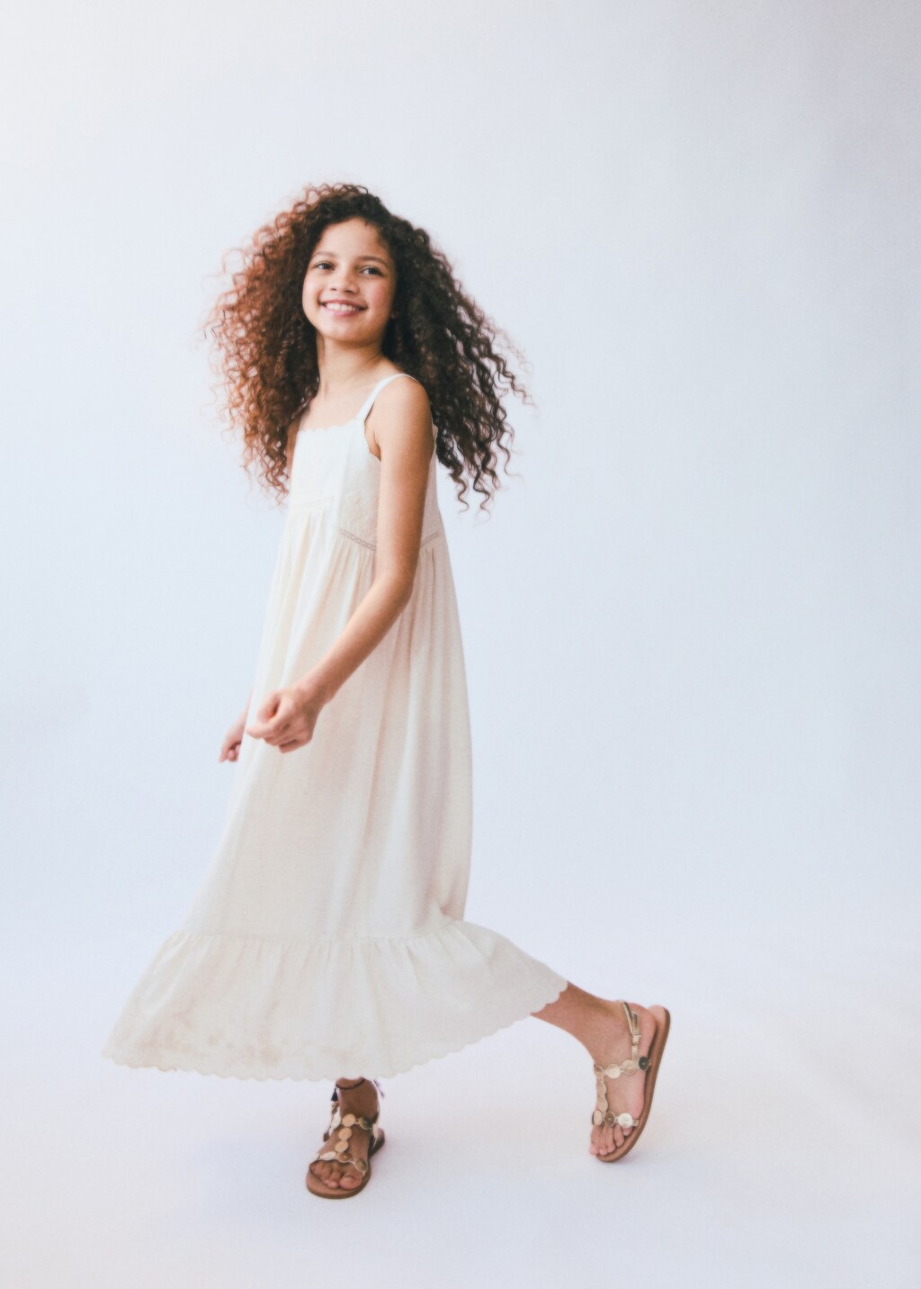 Cotton linen embroidered dress - Kids | MANGO USA