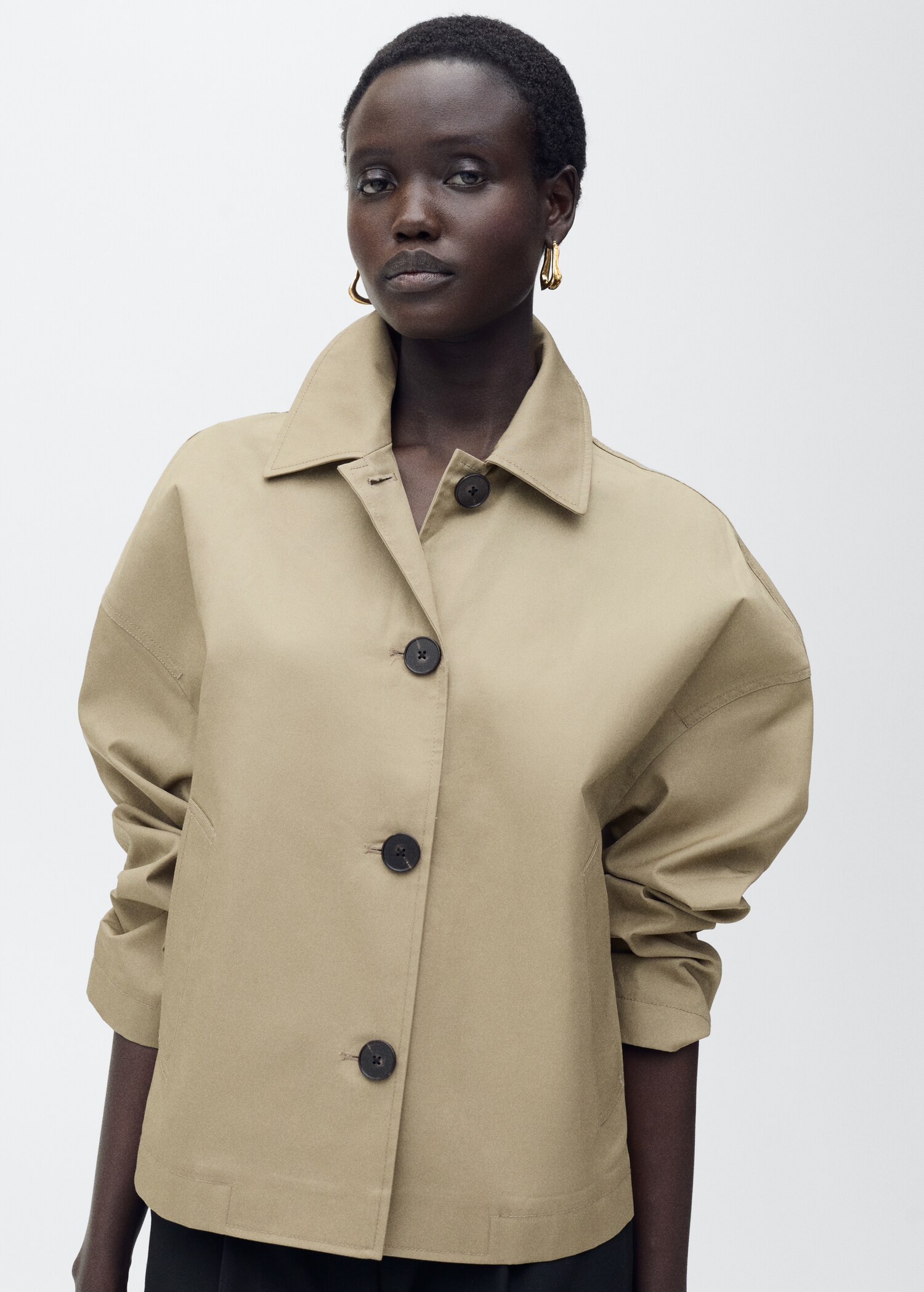 Straight cotton jacket with buttons - Medium plane